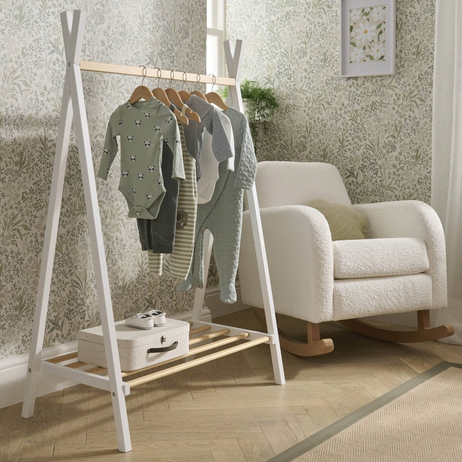 Nola Clothes Rail - White & Natural Furniture Singles CuddleCo 