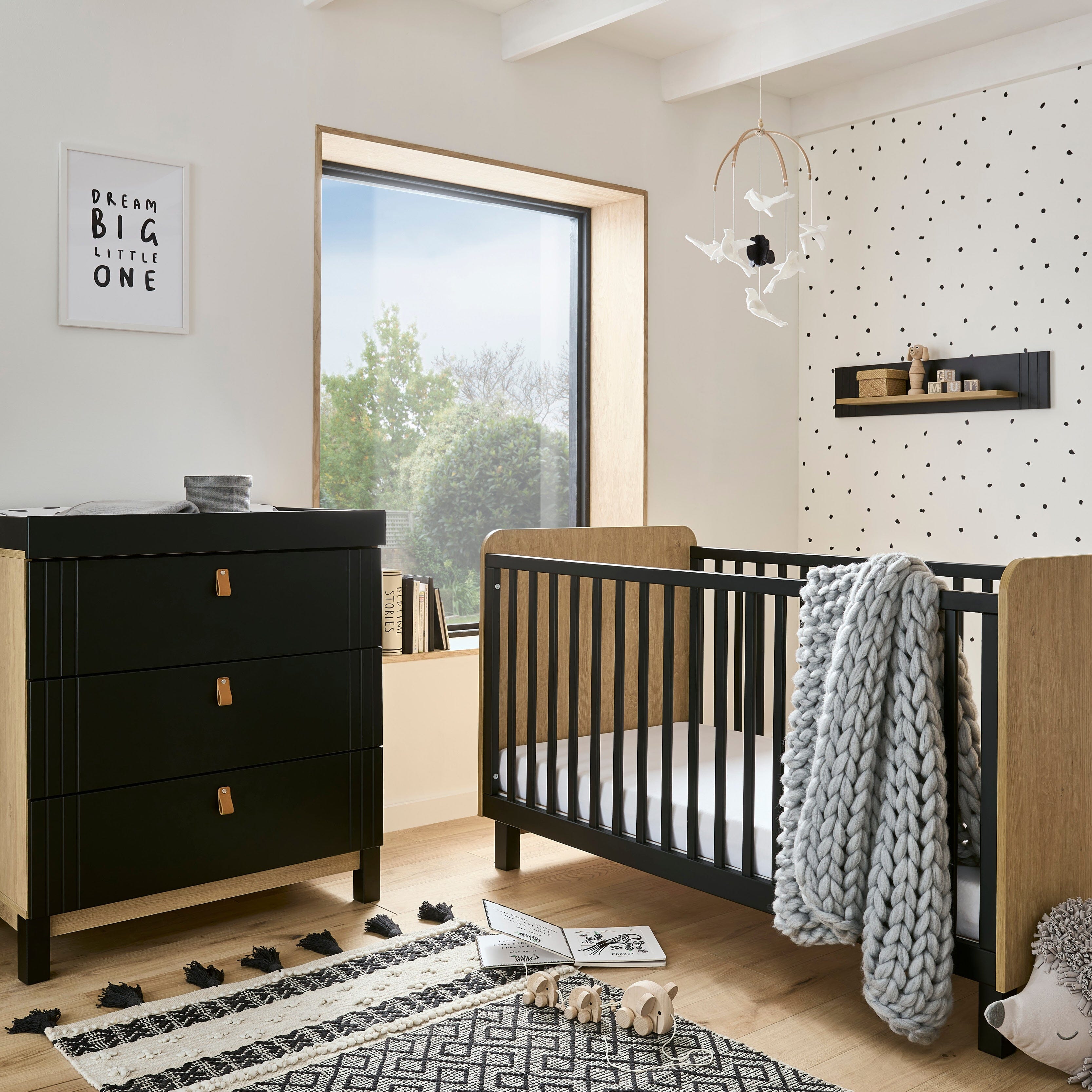 Rafi Cot Bed - Oak & Black Furniture Singles CuddleCo 