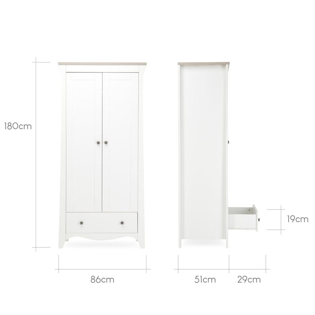 Clara 3 Piece Nursery Furniture Set (Cot Bed, Wardrobe & Dresser) - White & Ash Furniture Sets CuddleCo 