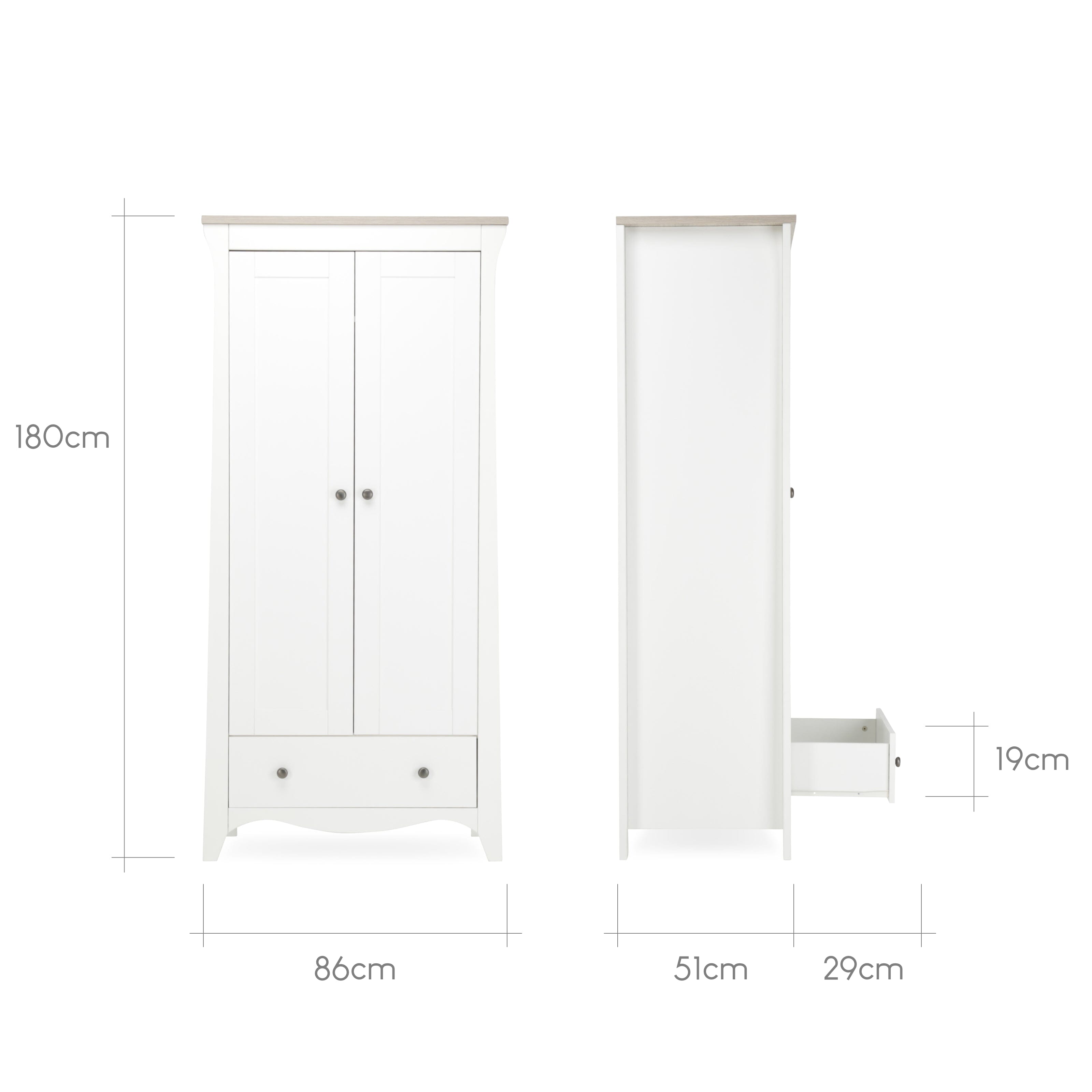 Clara 3 Piece Nursery Furniture Set (Cot Bed, Wardrobe & Dresser) - White & Ash Furniture Sets CuddleCo 