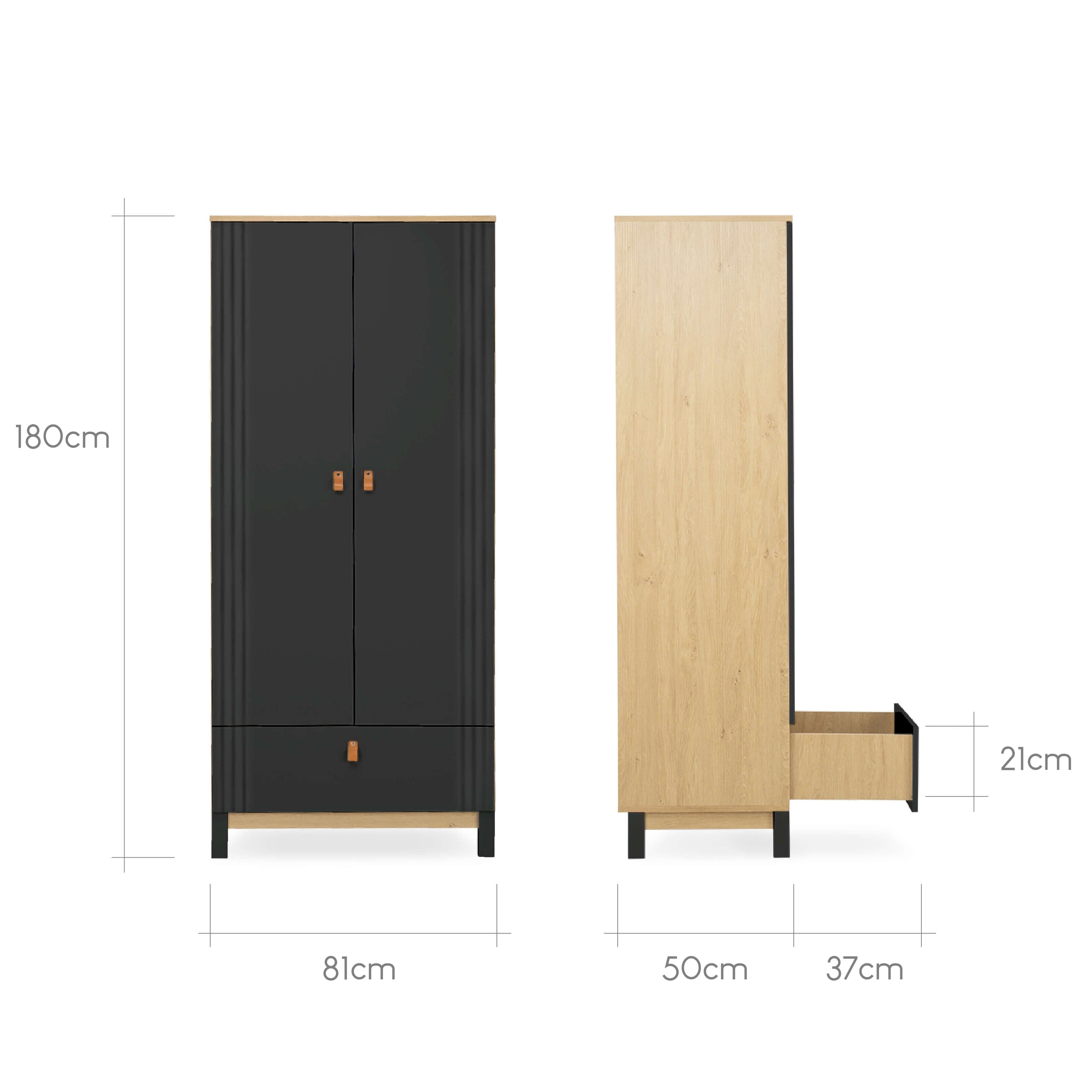 Rafi Nursery Wardrobe - Oak & Black Furniture Singles CuddleCo 