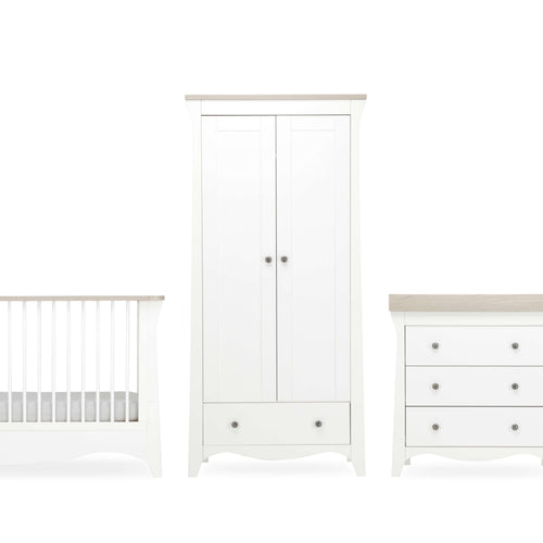 Clara 3 Piece Nursery Furniture Set (Cot Bed, Wardrobe & Dresser) - White & Ash Furniture Sets CuddleCo 