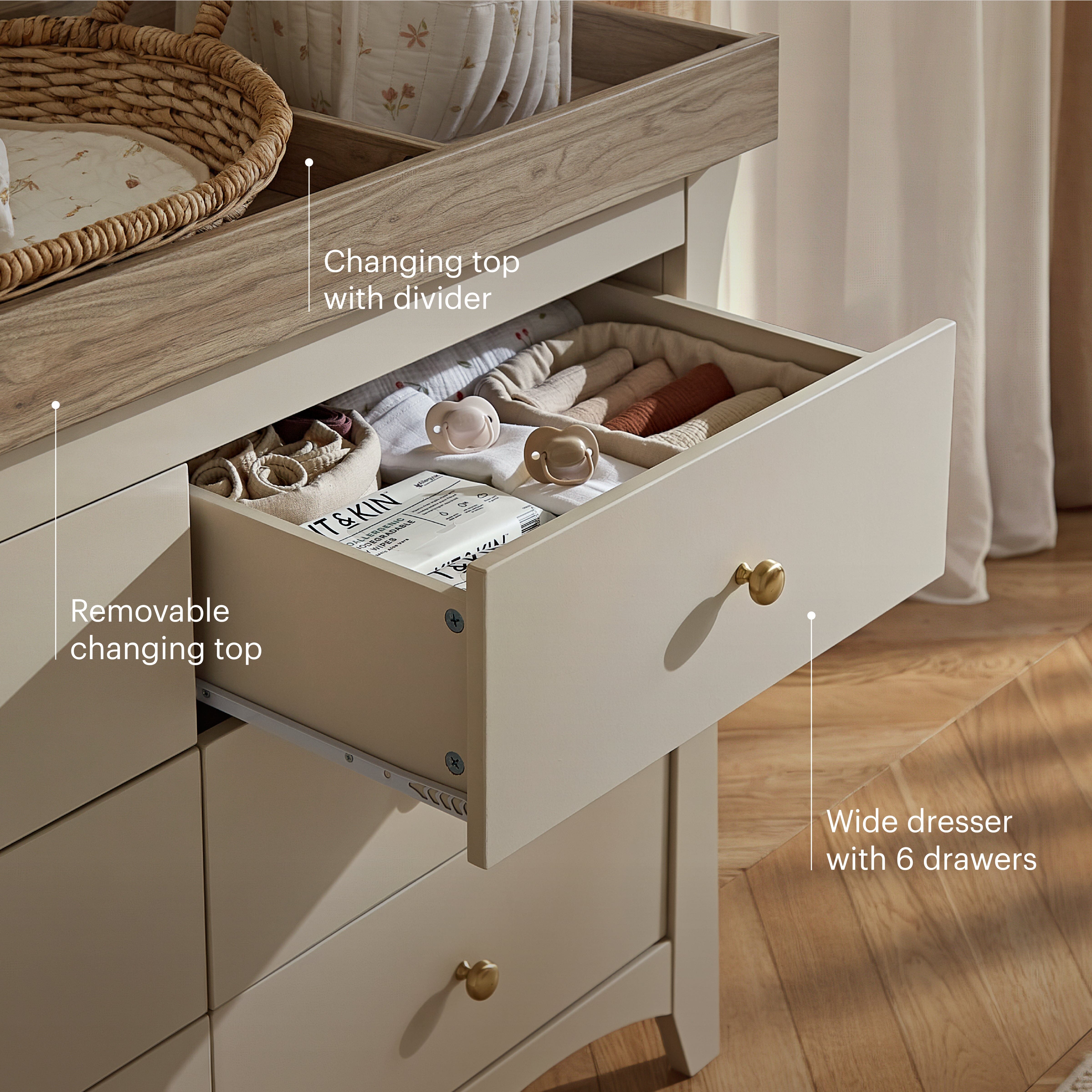 Clara 6 Drawer Dresser - Cashmere & Ash Furniture Singles CuddleCo 