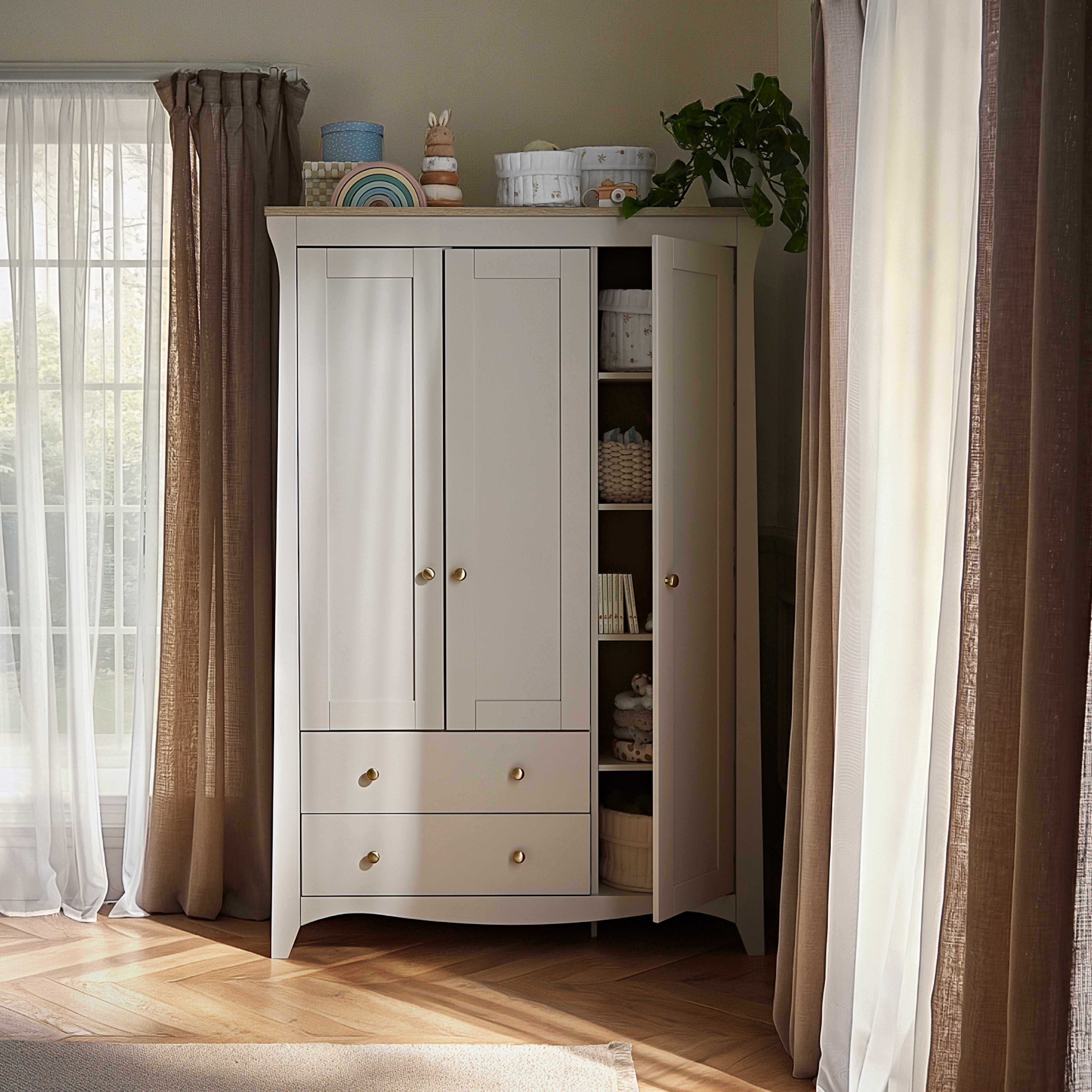 Clara 3 Door Triple Wardrobe - Cashmere & Ash Furniture Singles CuddleCo 