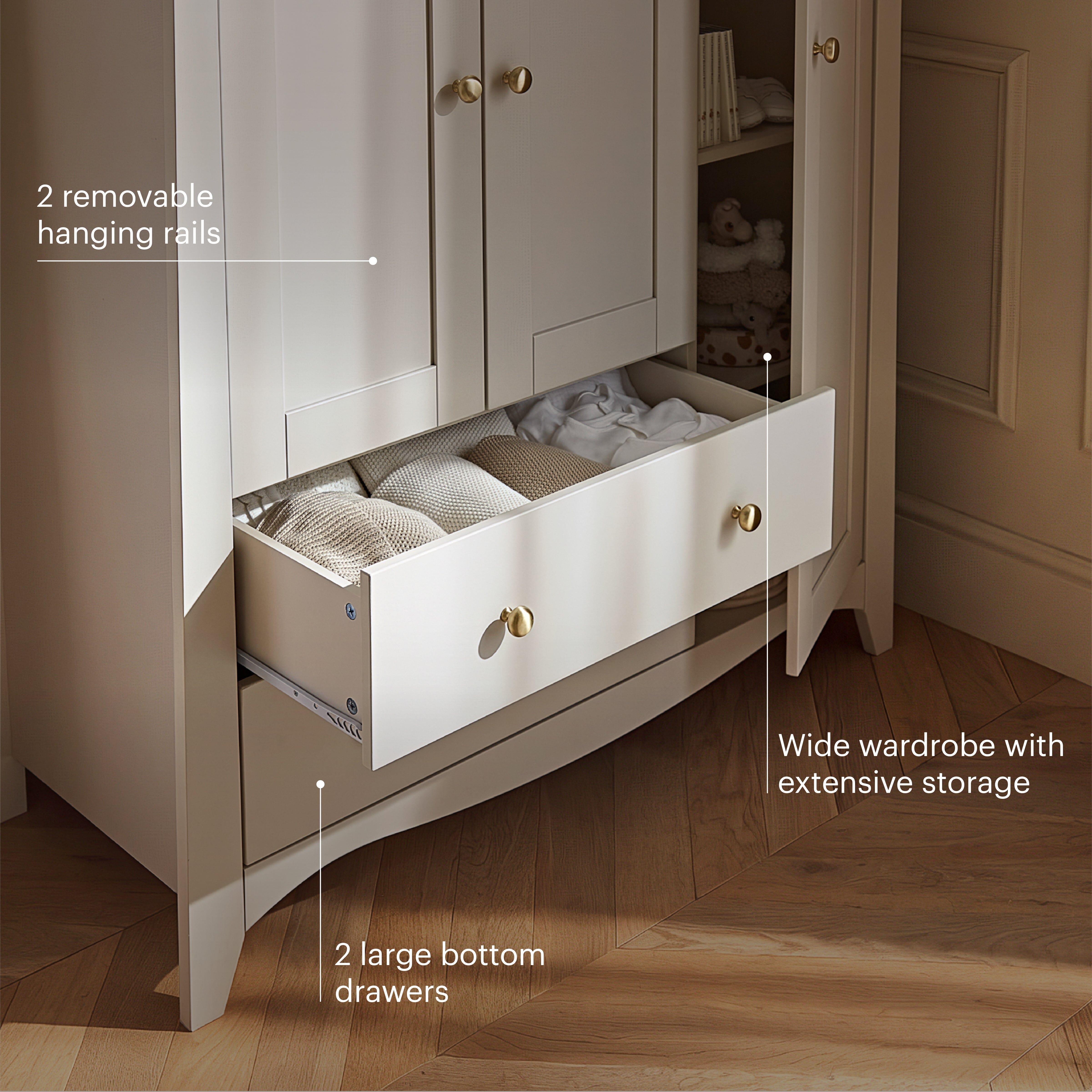 Clara 3 Door Triple Wardrobe - Cashmere & Ash Furniture Singles CuddleCo 