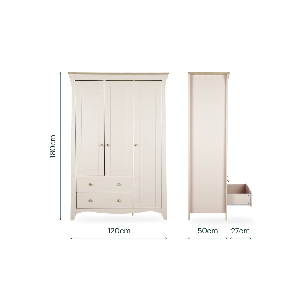 Clara 3 Door Triple Wardrobe - Cashmere & Ash Furniture Singles CuddleCo 