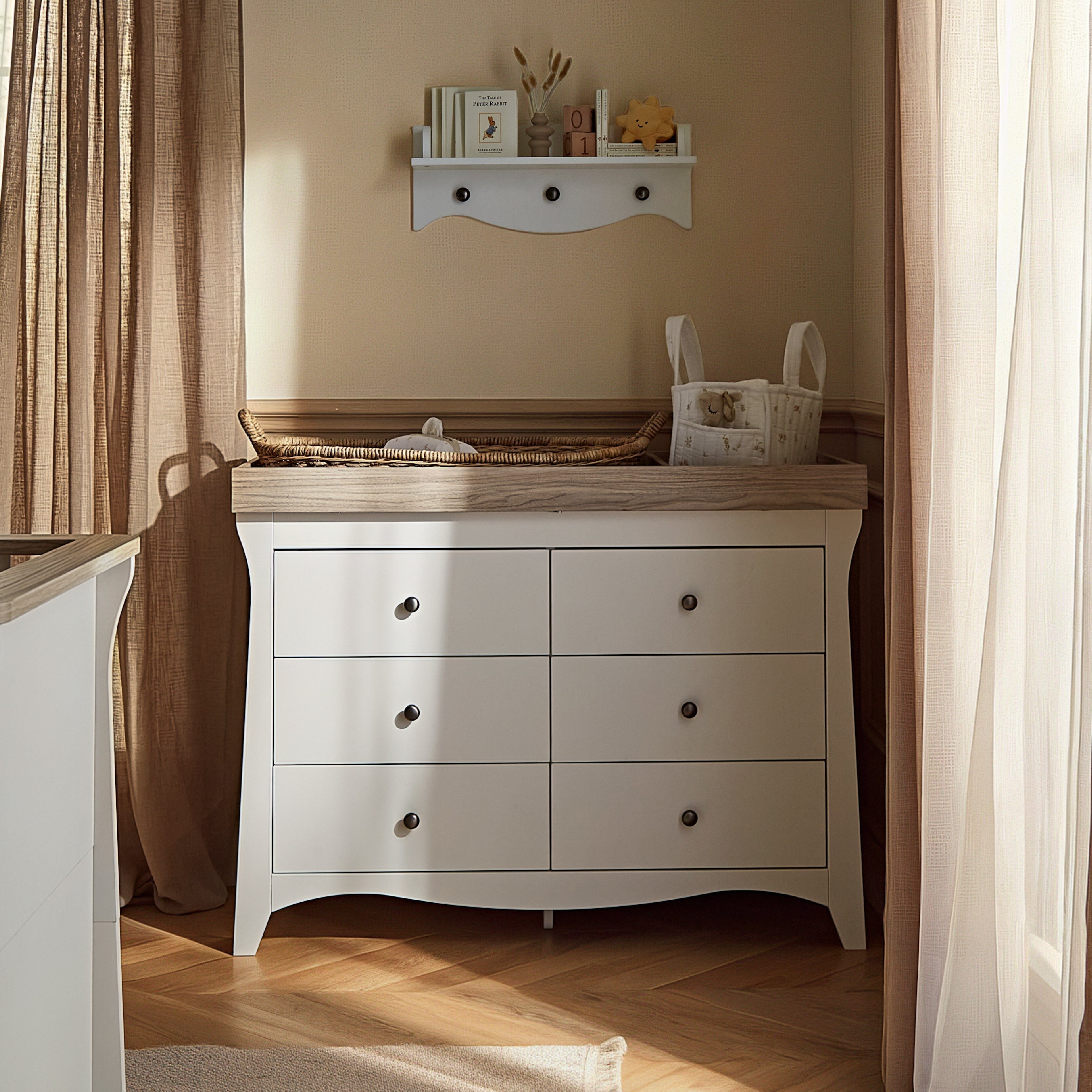 Clara 6 Drawer Dresser - White & Ash Furniture Singles CuddleCo 