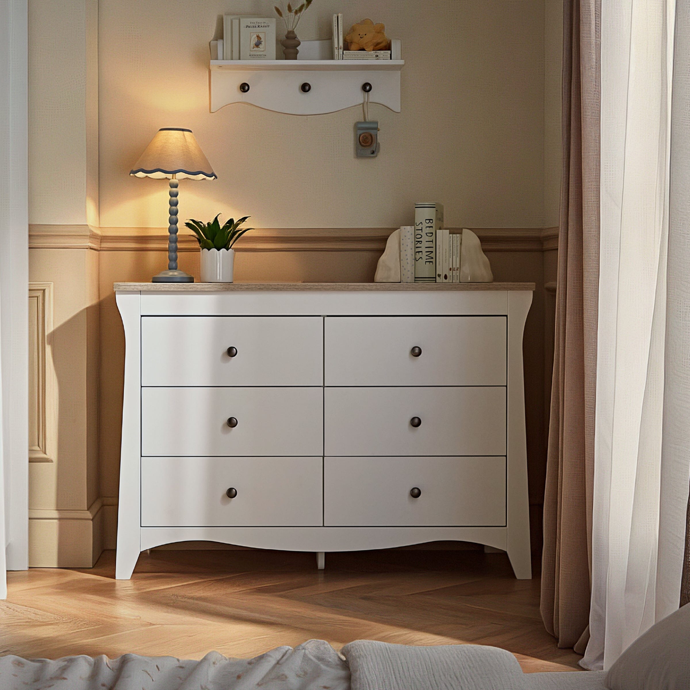 Clara 6 Drawer Dresser - White & Ash Furniture Singles CuddleCo 