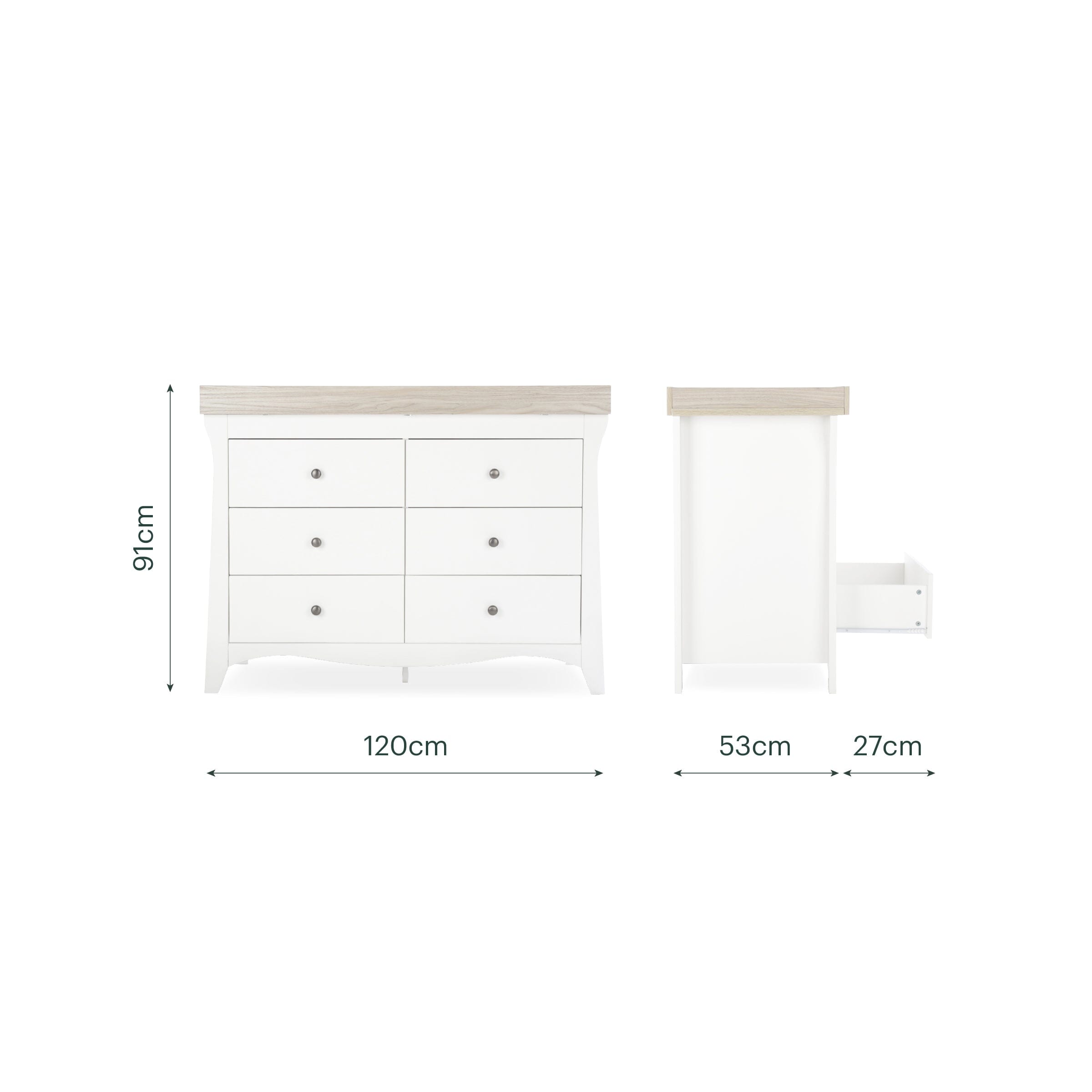 Clara 6 Drawer Dresser - White & Ash Furniture Singles CuddleCo 