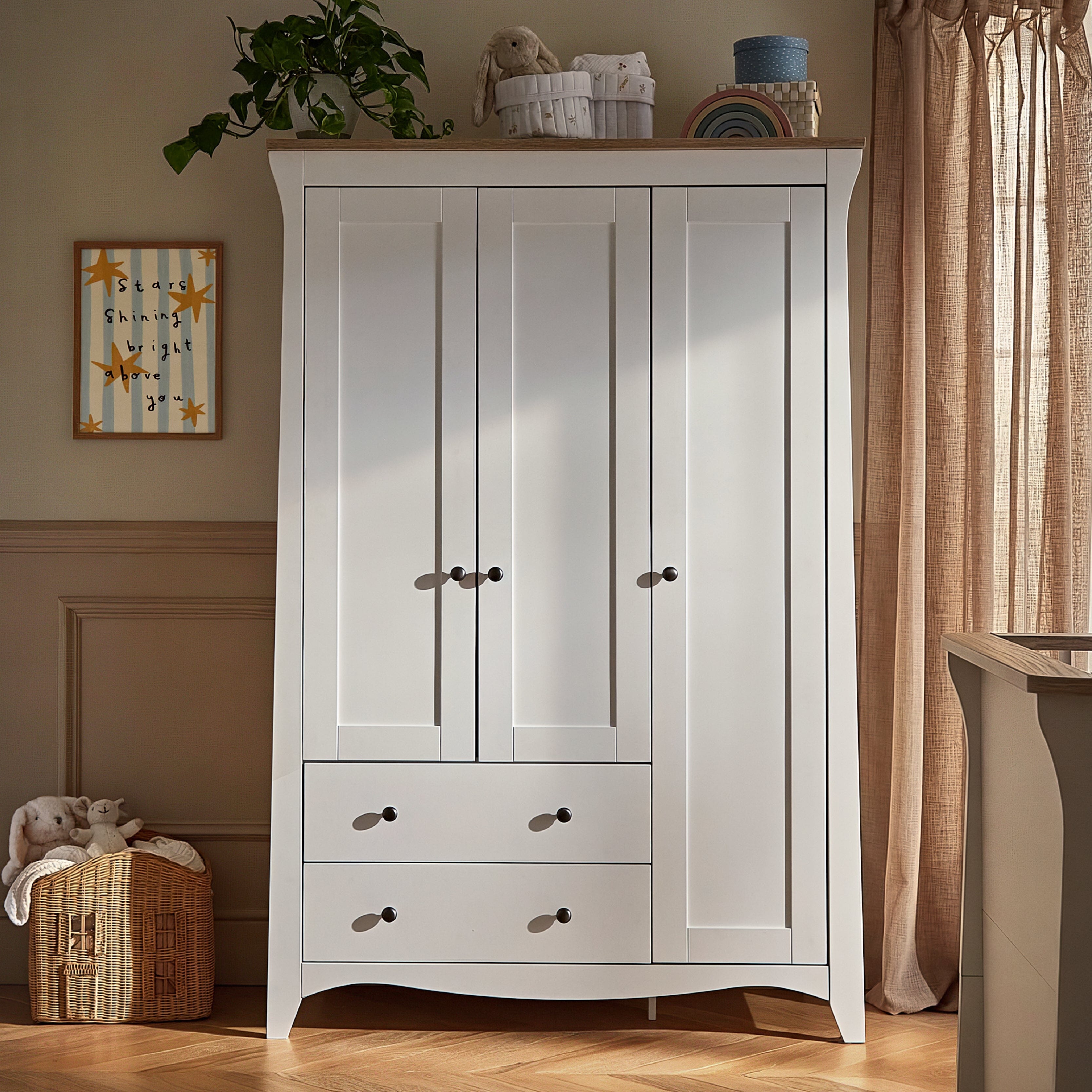 Clara 3 Door Triple Wardrobe - White & Ash Furniture Singles CuddleCo 