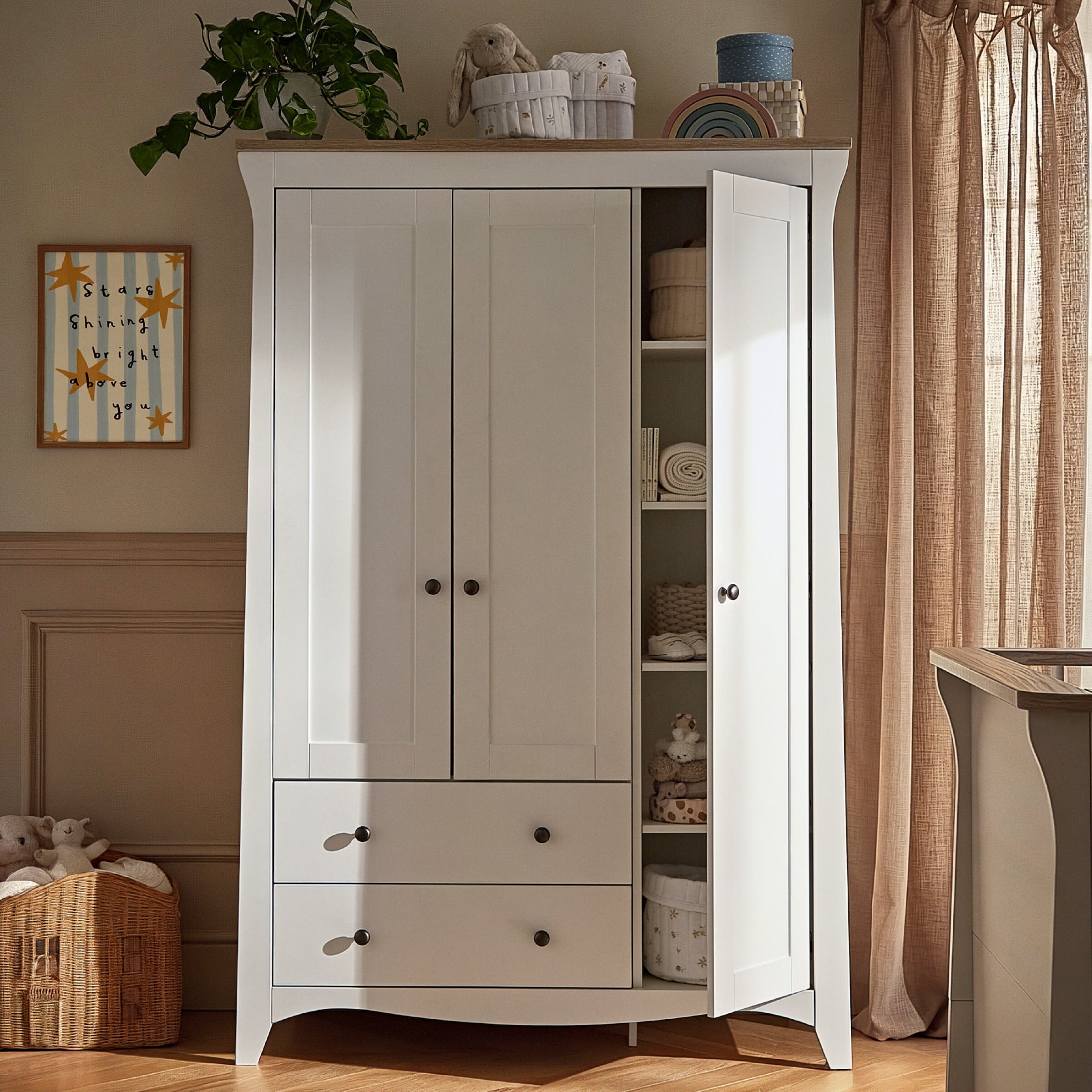 Clara 3 Door Triple Wardrobe - White & Ash Furniture Singles CuddleCo 