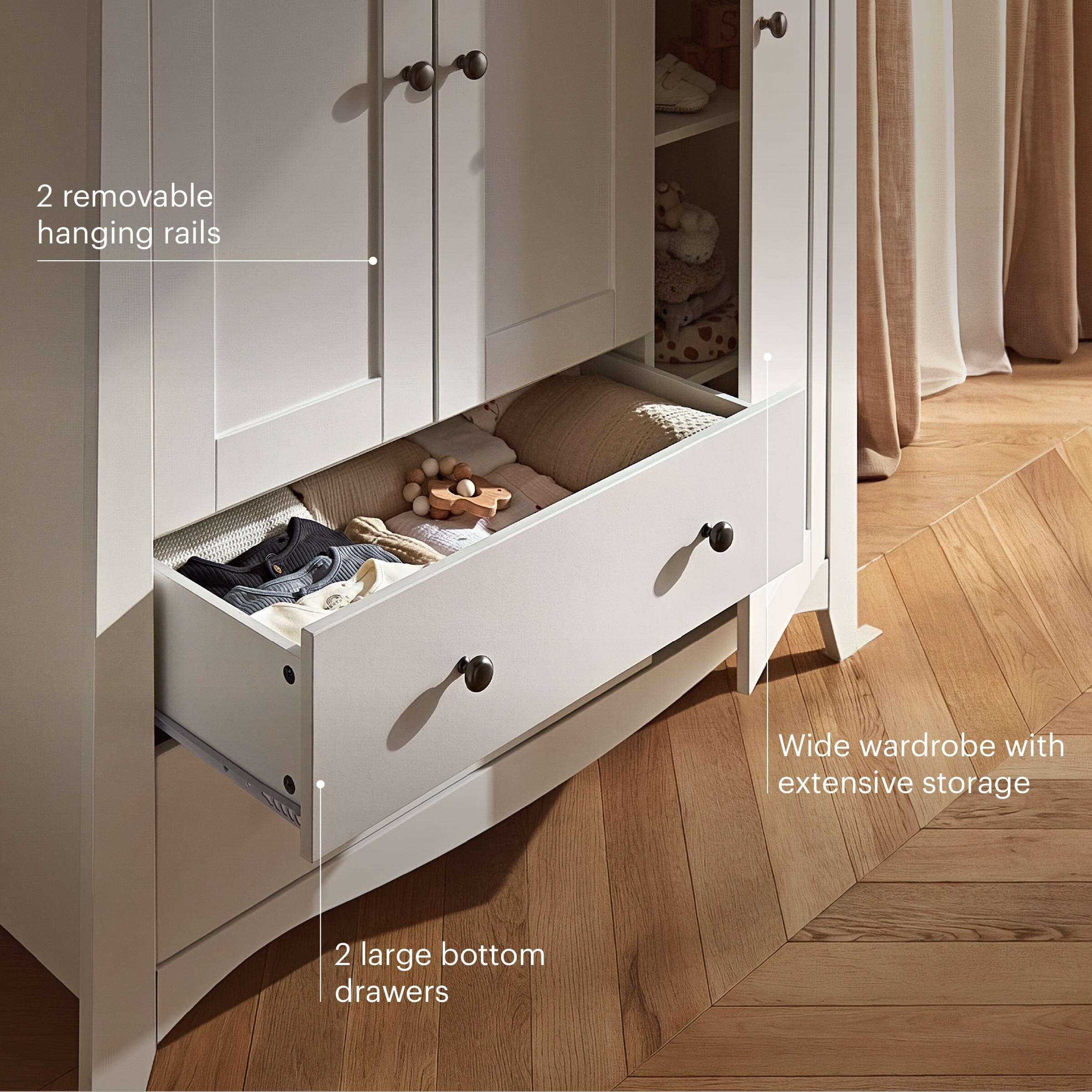 Clara 3 Door Triple Wardrobe - White & Ash Furniture Singles CuddleCo 