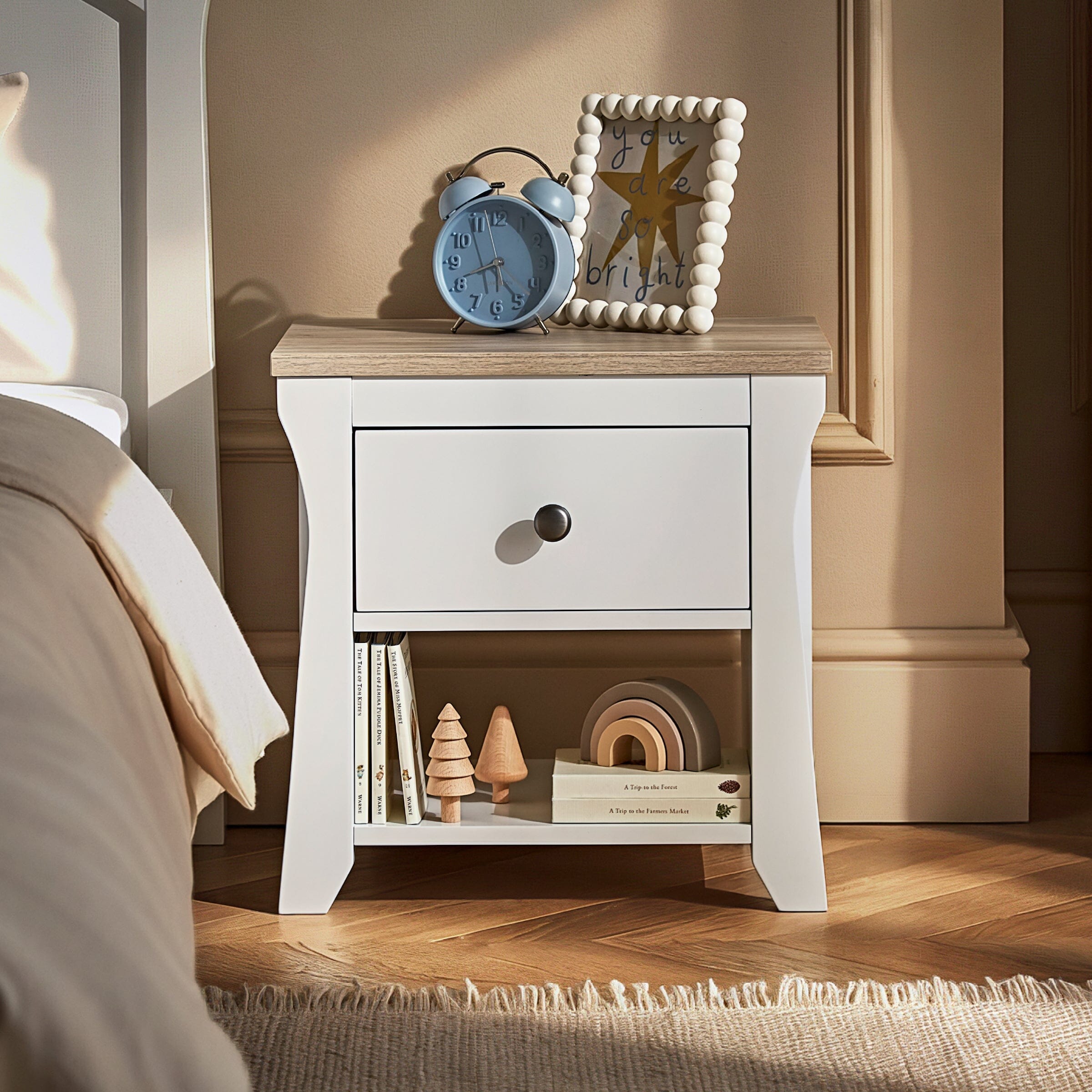 Clara Bedside Table - White & Ash Furniture Singles CuddleCo 