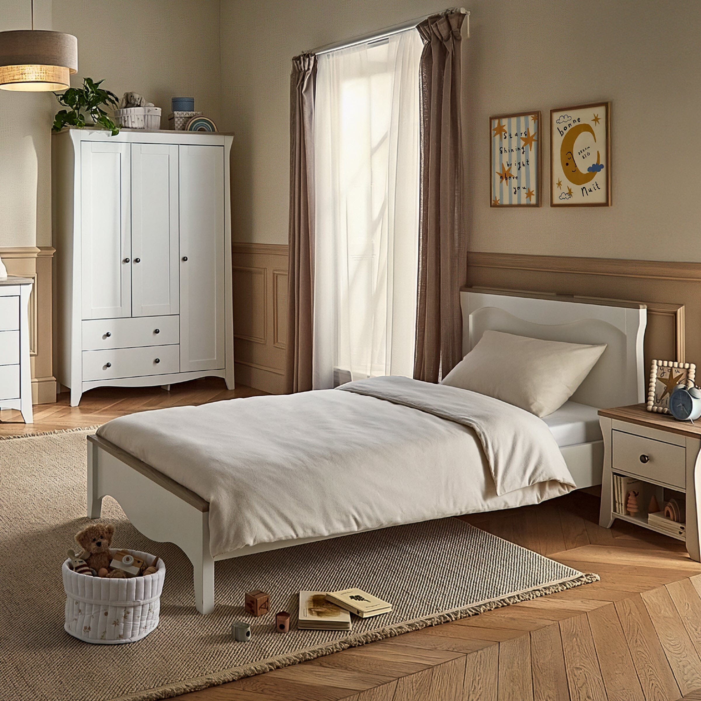 Clara Single Bed - White & Ash Furniture Singles CuddleCo 