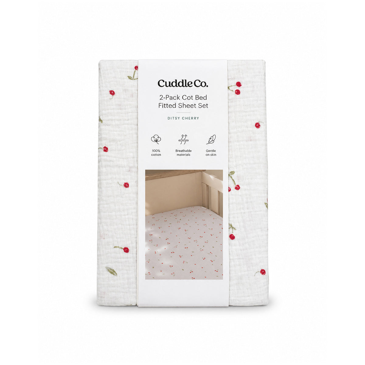2 Pack Cot Bed Sheets - Ditsy Cherry