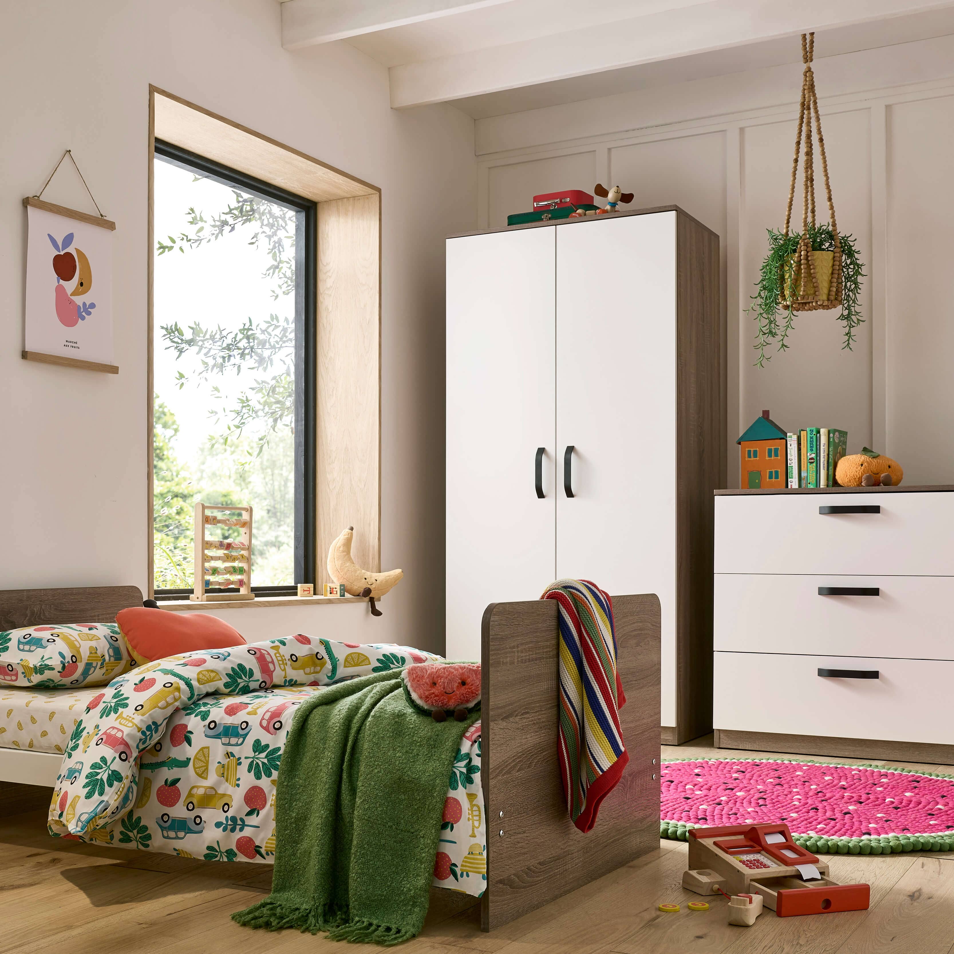Enzo Cot Bed - Truffle Oak & White Furniture Singles CuddleCo 