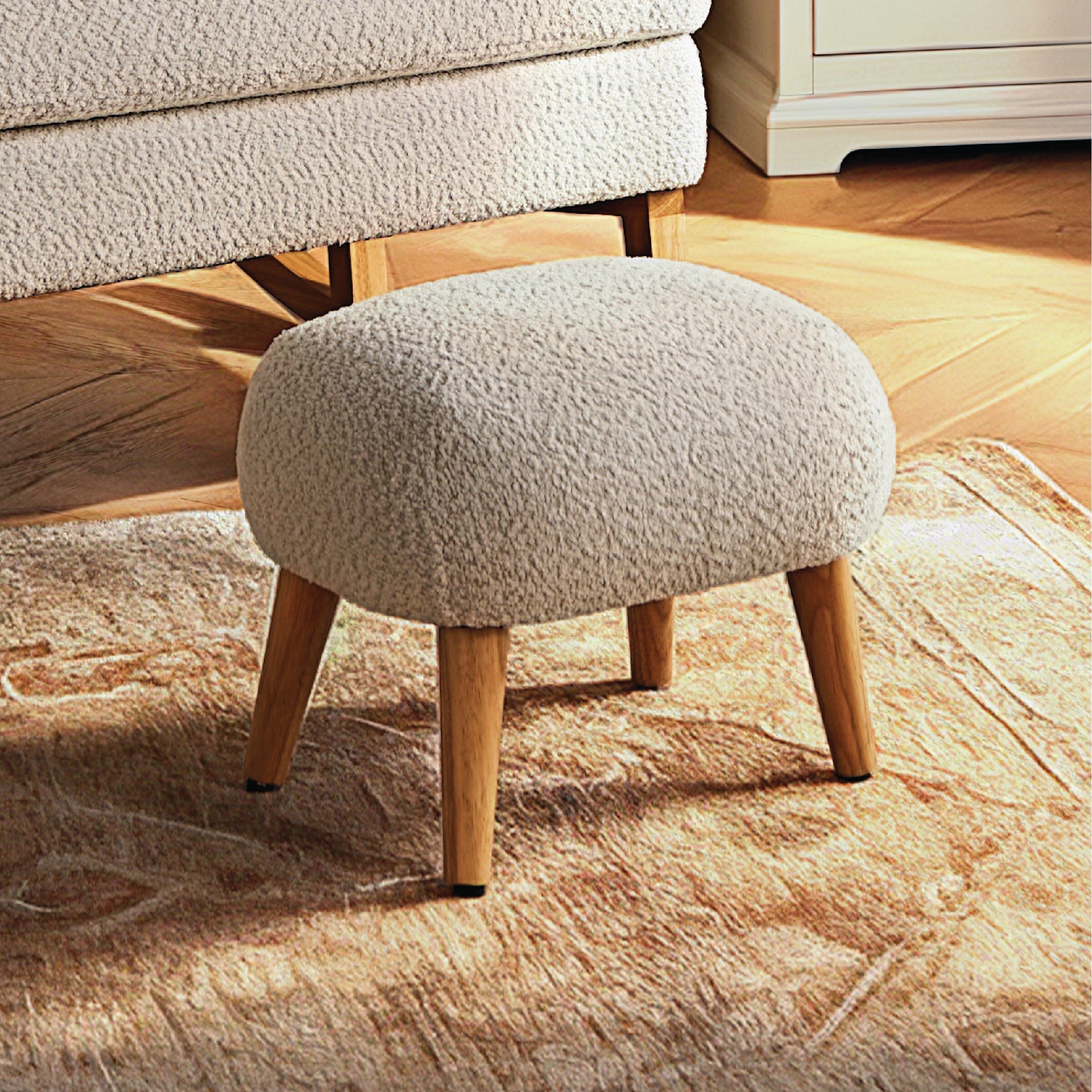 Etta Foot Stool - Boucle Mushroom Furniture Singles CuddleCo 