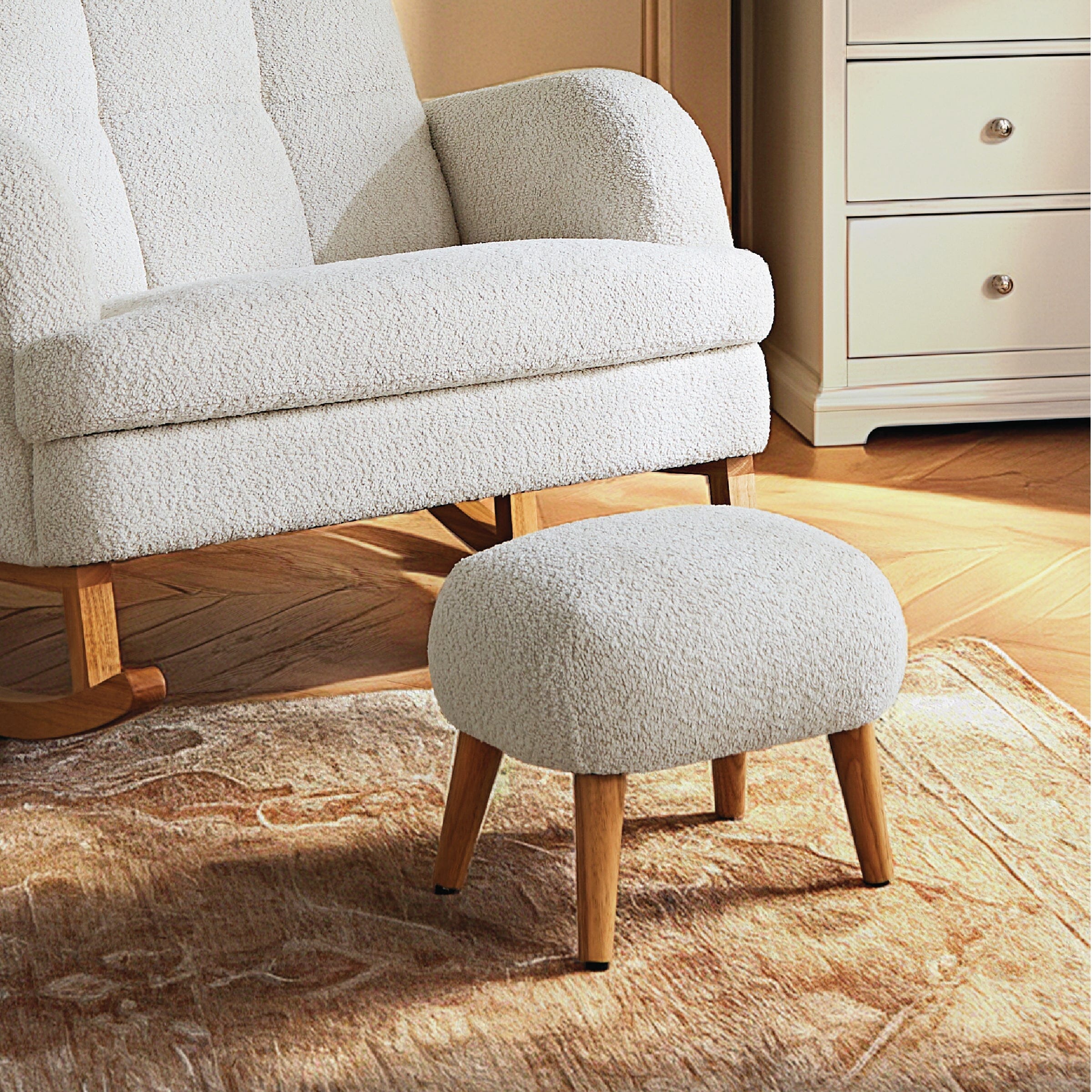 Etta Foot Stool - Boucle Off White Furniture Singles CuddleCo 