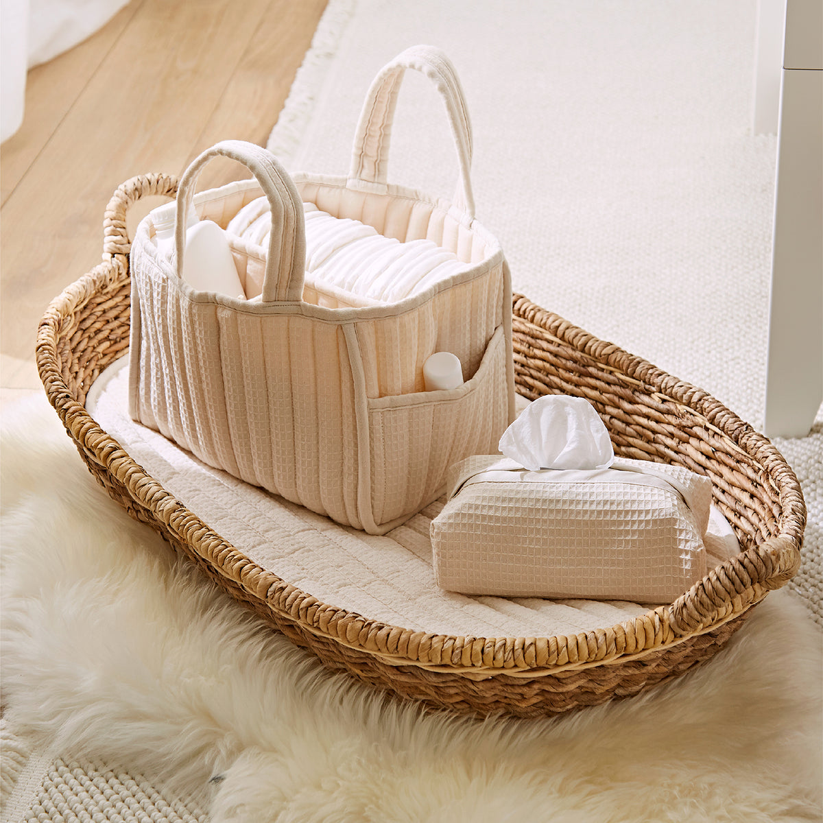 Nappy Caddy Set - Cashmere Waffle