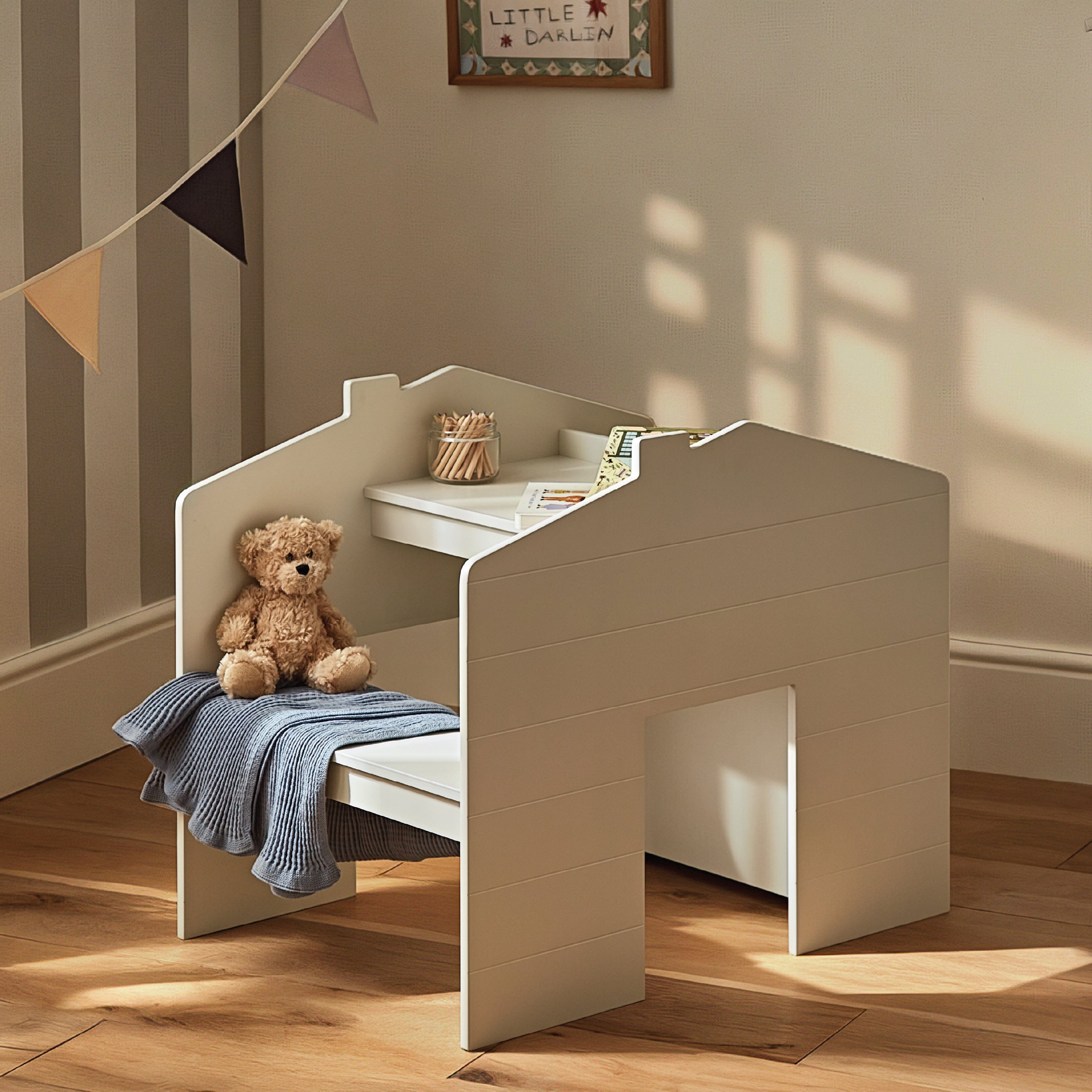 Play House Storage Desk with Bench - Pebble Furniture Singles CuddleCo 
