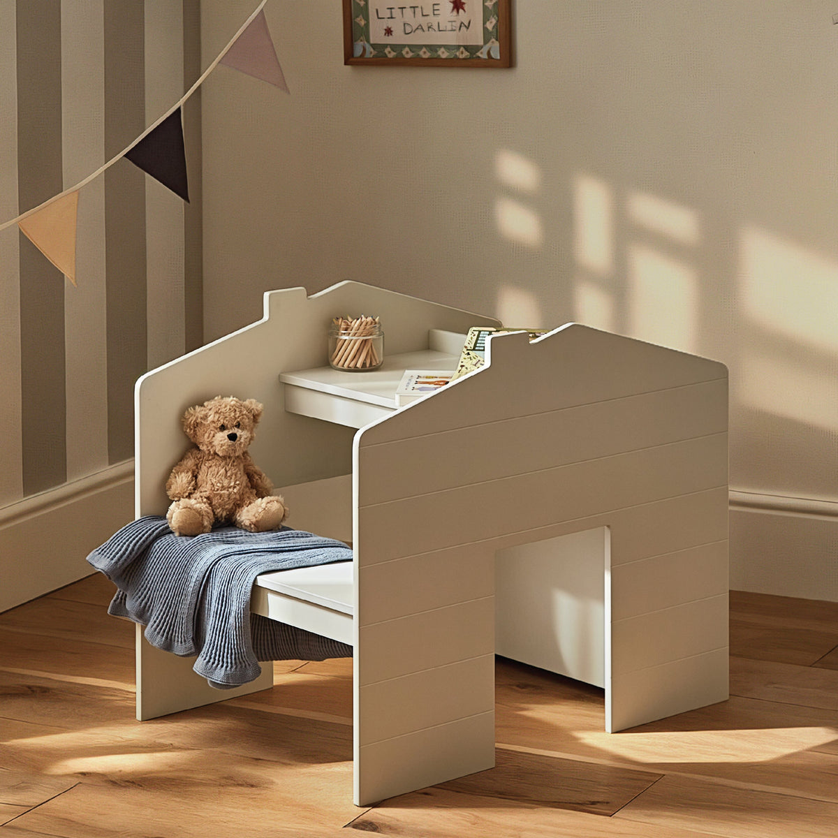 Play House Storage Desk Bench Pebble