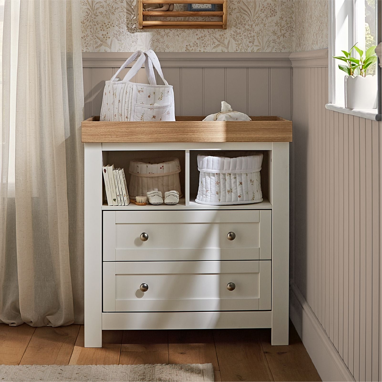 Burford 3 Piece Nursery Furniture Set - White & Oak Furniture Sets CuddleCo 