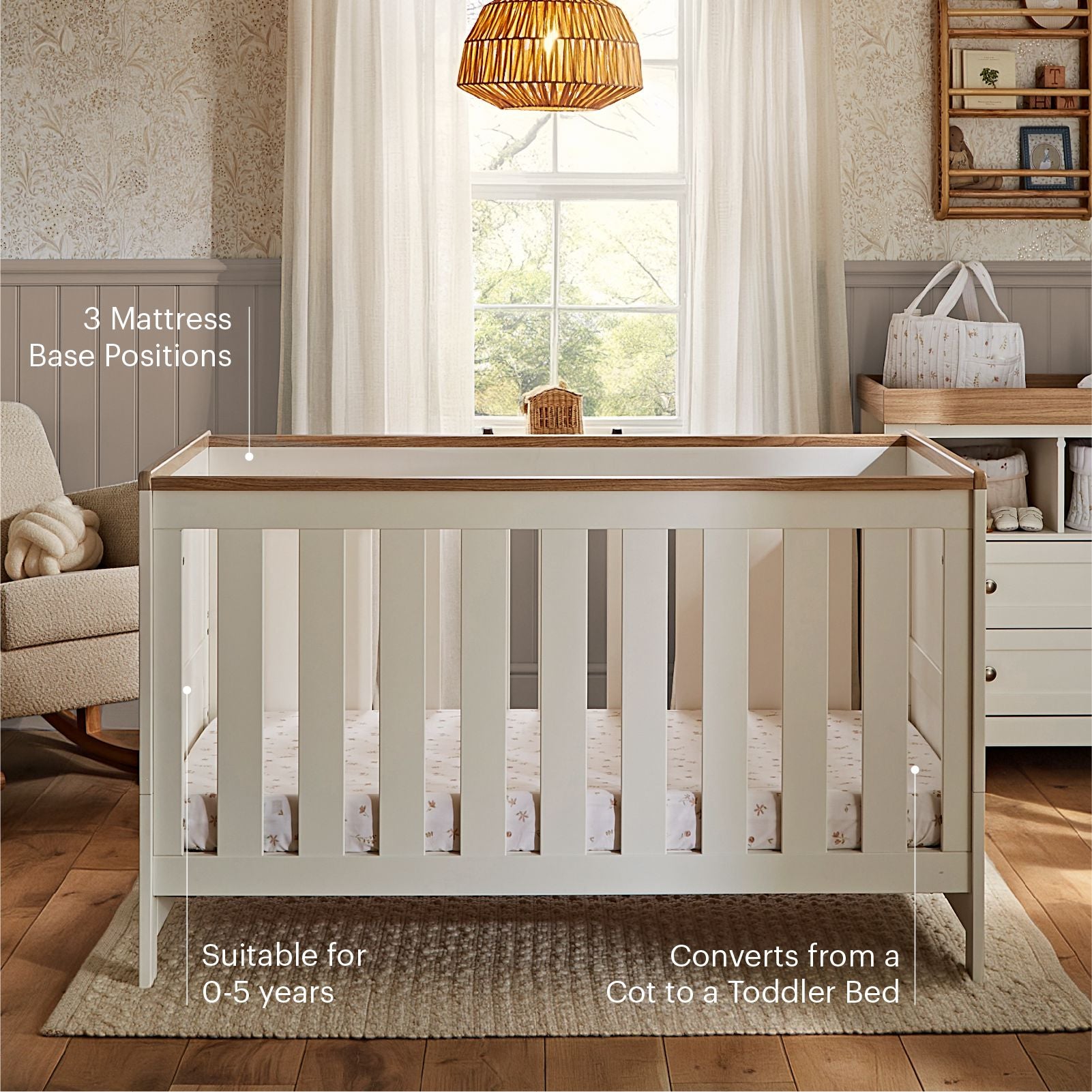 Burford 3 Piece Nursery Furniture Set - White & Oak Furniture Sets CuddleCo 
