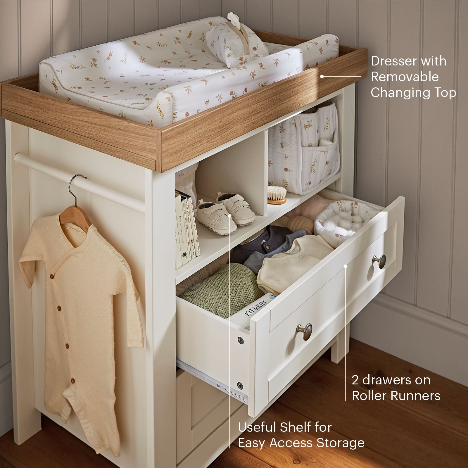 Burford 3 Piece Nursery Furniture Set - White & Oak Furniture Sets CuddleCo 