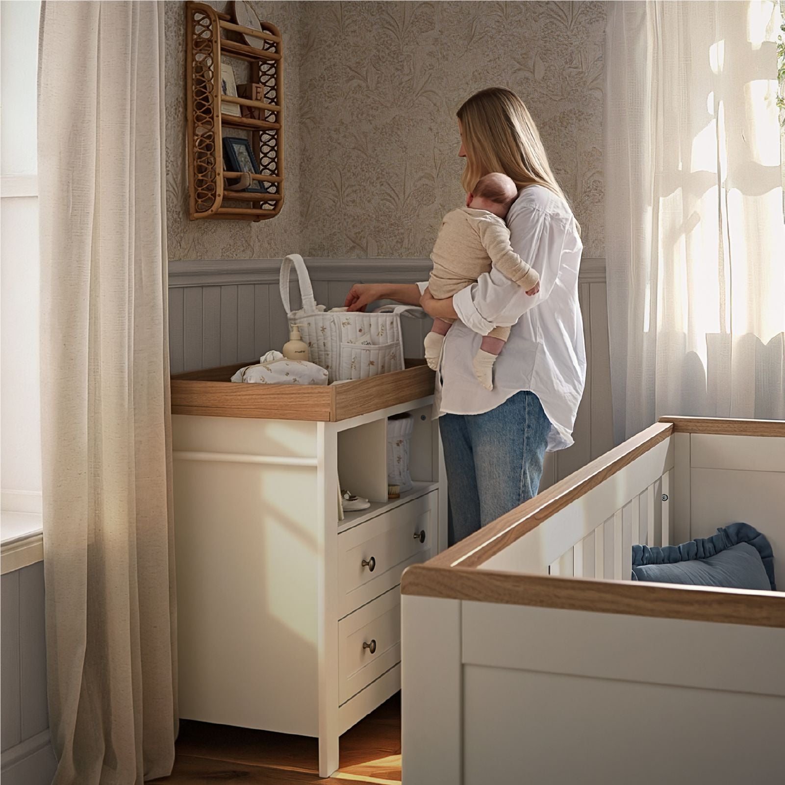 Burford Dresser Changer - White & Oak Furniture Singles CuddleCo 