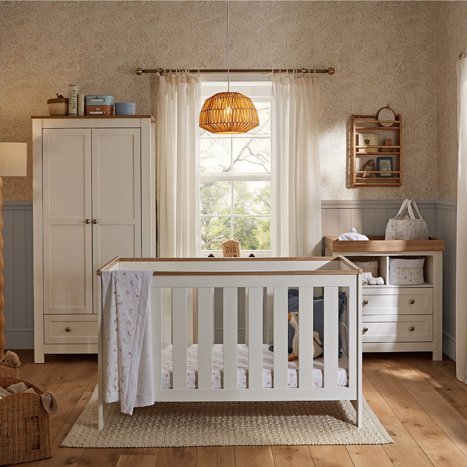 Burford 3 Piece Nursery Furniture Set - White & Oak Furniture Sets CuddleCo 