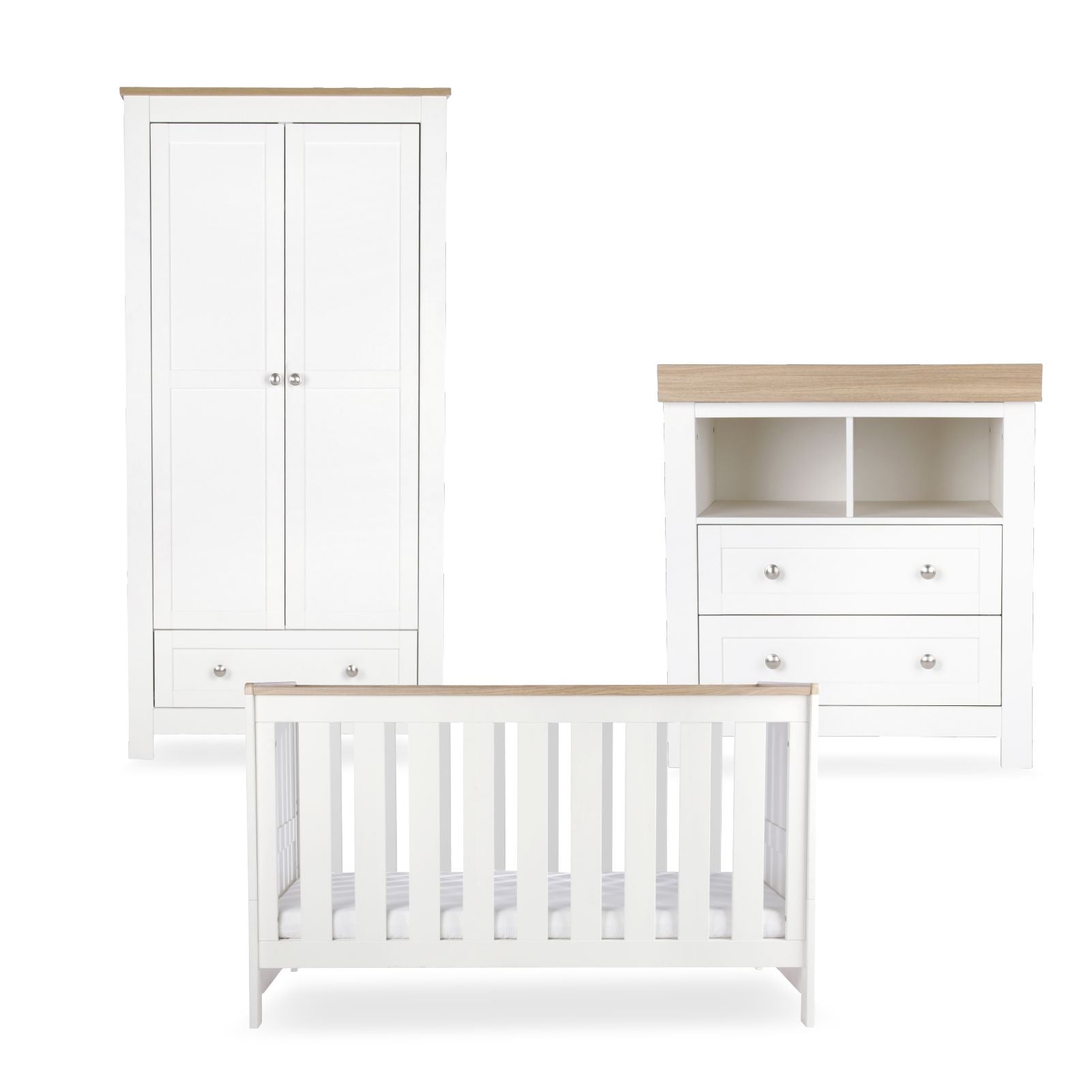 Burford 3 Piece Nursery Furniture Set - White & Oak Furniture Sets CuddleCo 