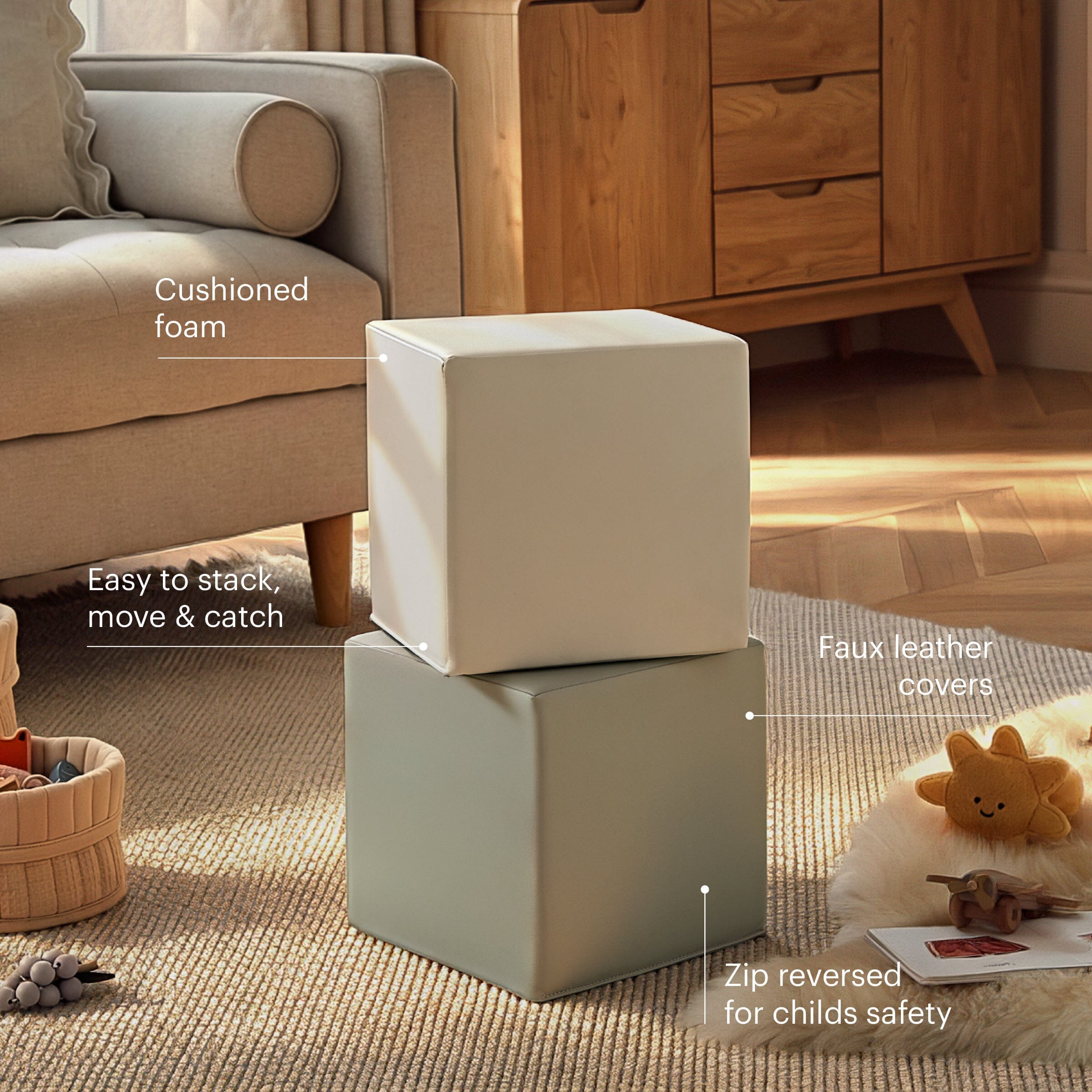 Soft Play Cubes 2 Piece - Sea Salt & Pebble Toys CuddleCo 