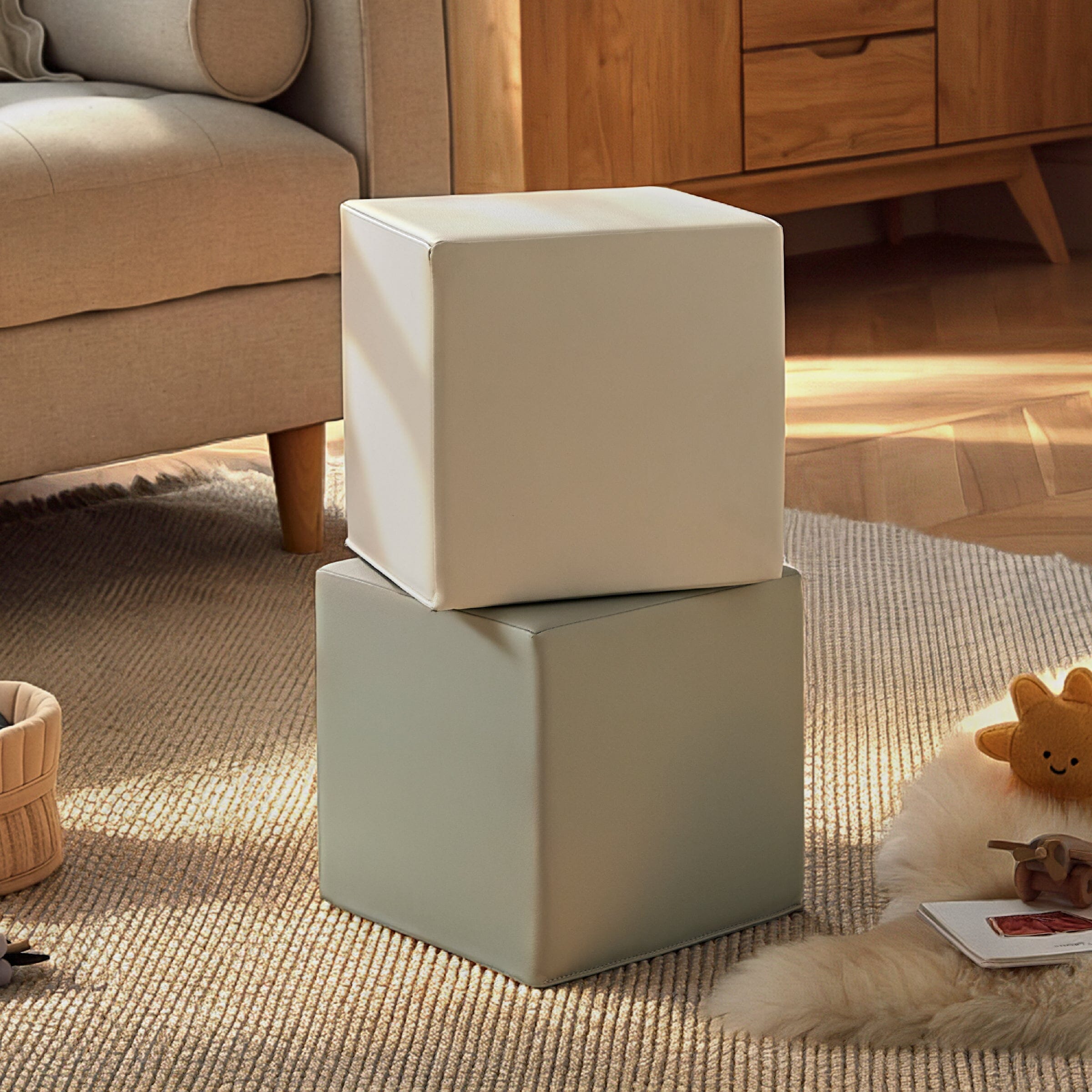 Soft Play Cubes 2 Piece - Sea Salt & Pebble Toys CuddleCo 