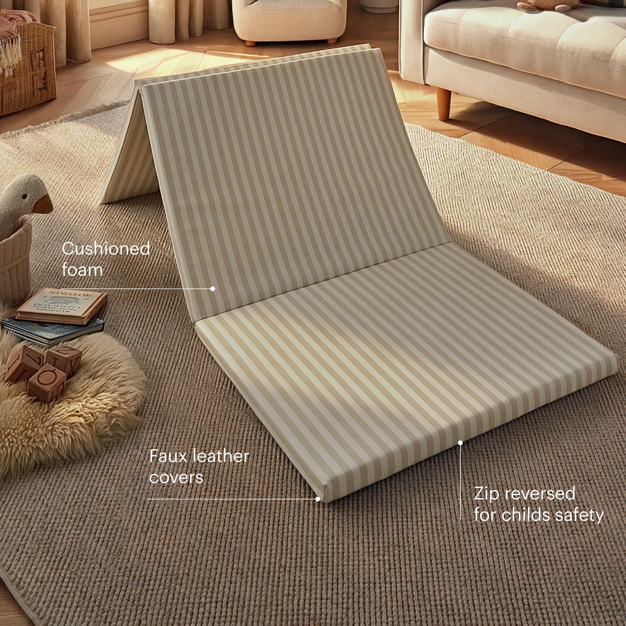 Soft Play 3-Fold Timble Mat - Cookie Stripe Toys CuddleCo 