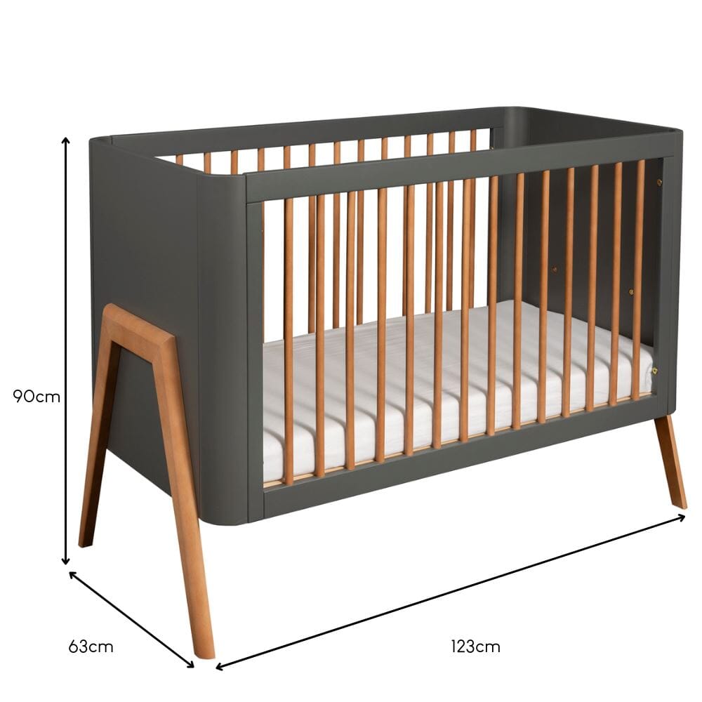 Troll Torsten Cot with Conversion Rail - Grey/Teak Furniture Singles Troll 