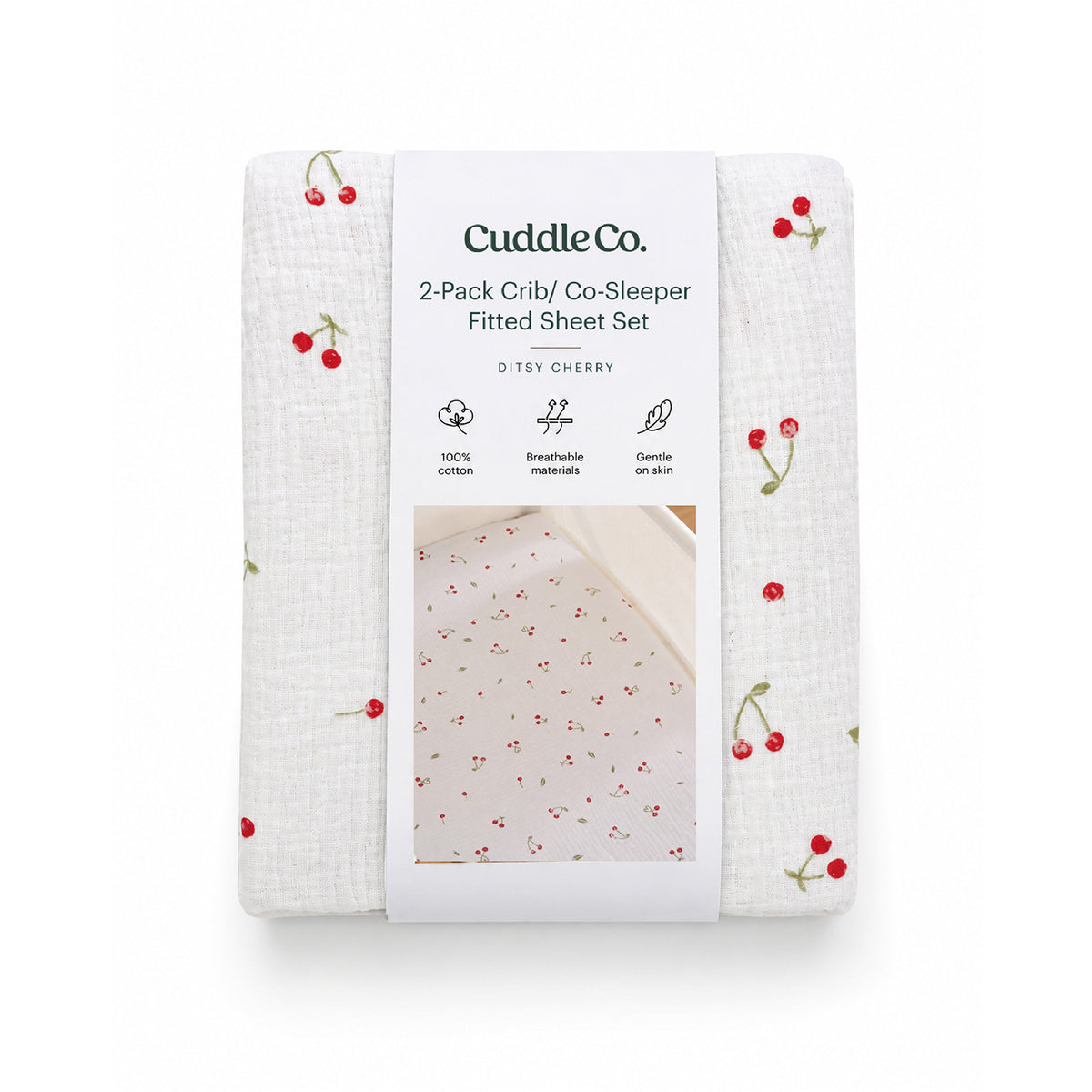 2 Pack Universal Crib/Co-Sleeper Sheets - Ditsy Cherry