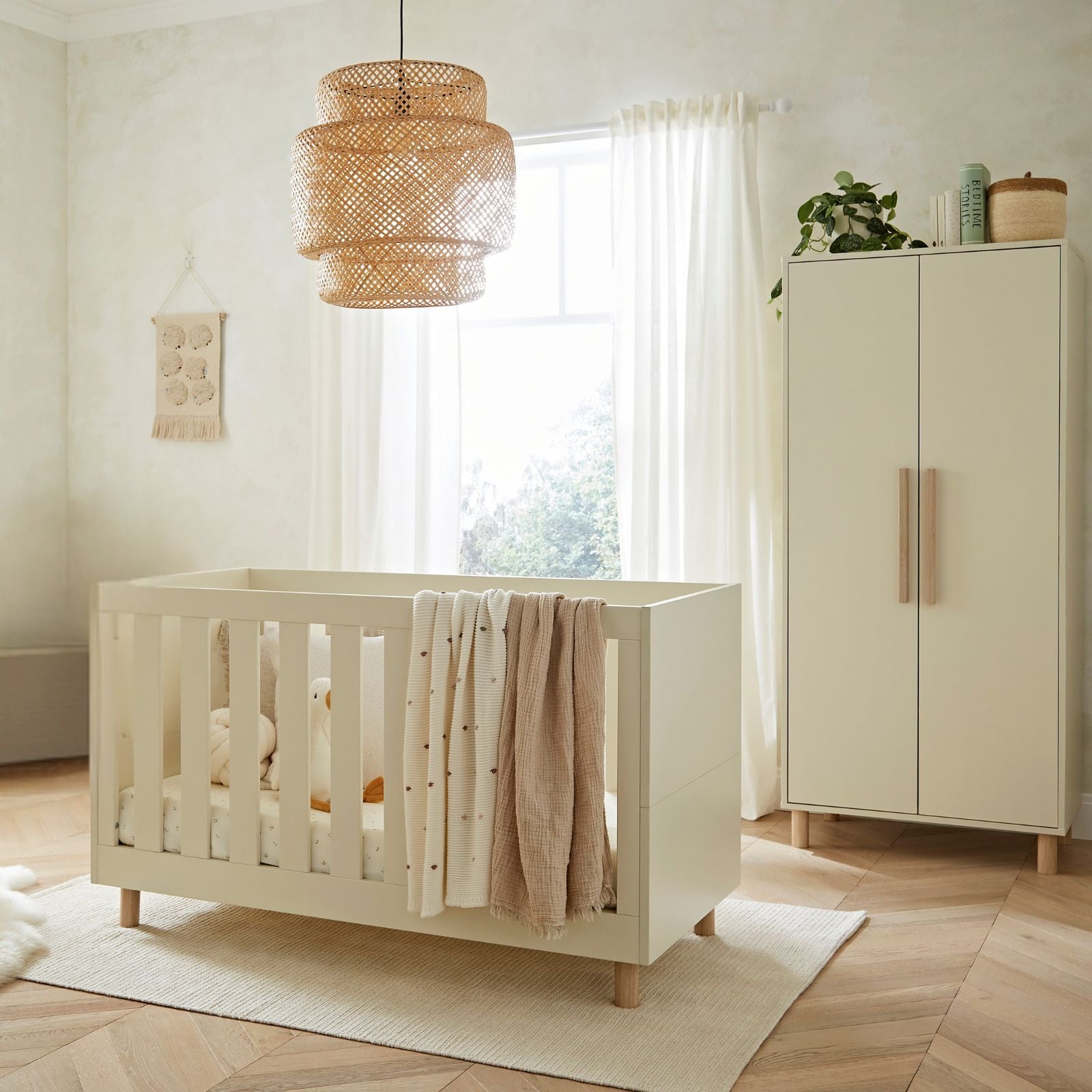 Harper Cot Bed & Wardrobe Bundle - Cream & Ash Furniture Sets CuddleCo 