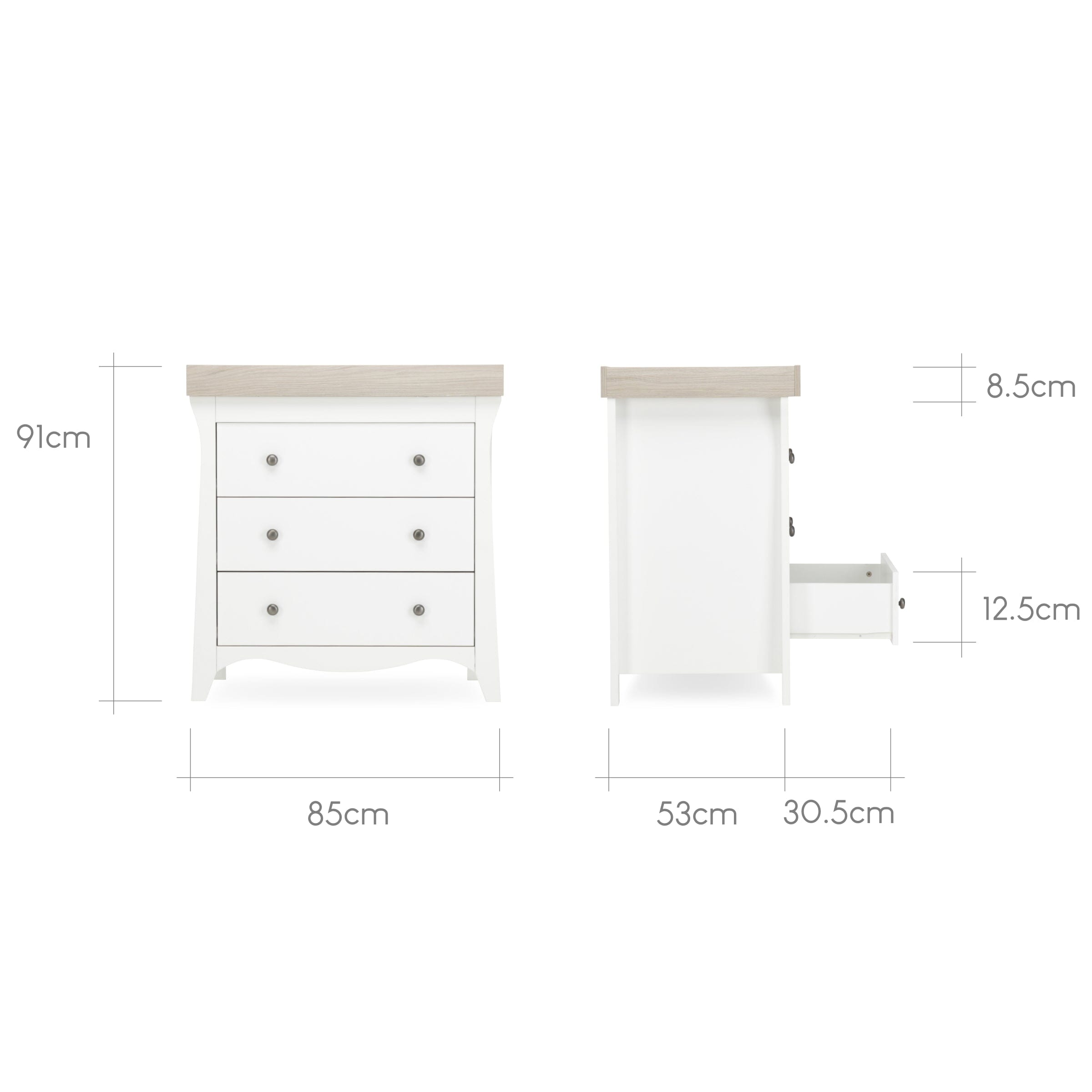 Clara 3 Drawer Dresser & Changer - White & Ash Furniture Singles CuddleCo 
