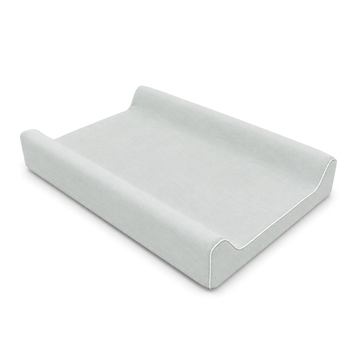 A light blue fabric changing pad with a contoured design, shown on a clean white background.