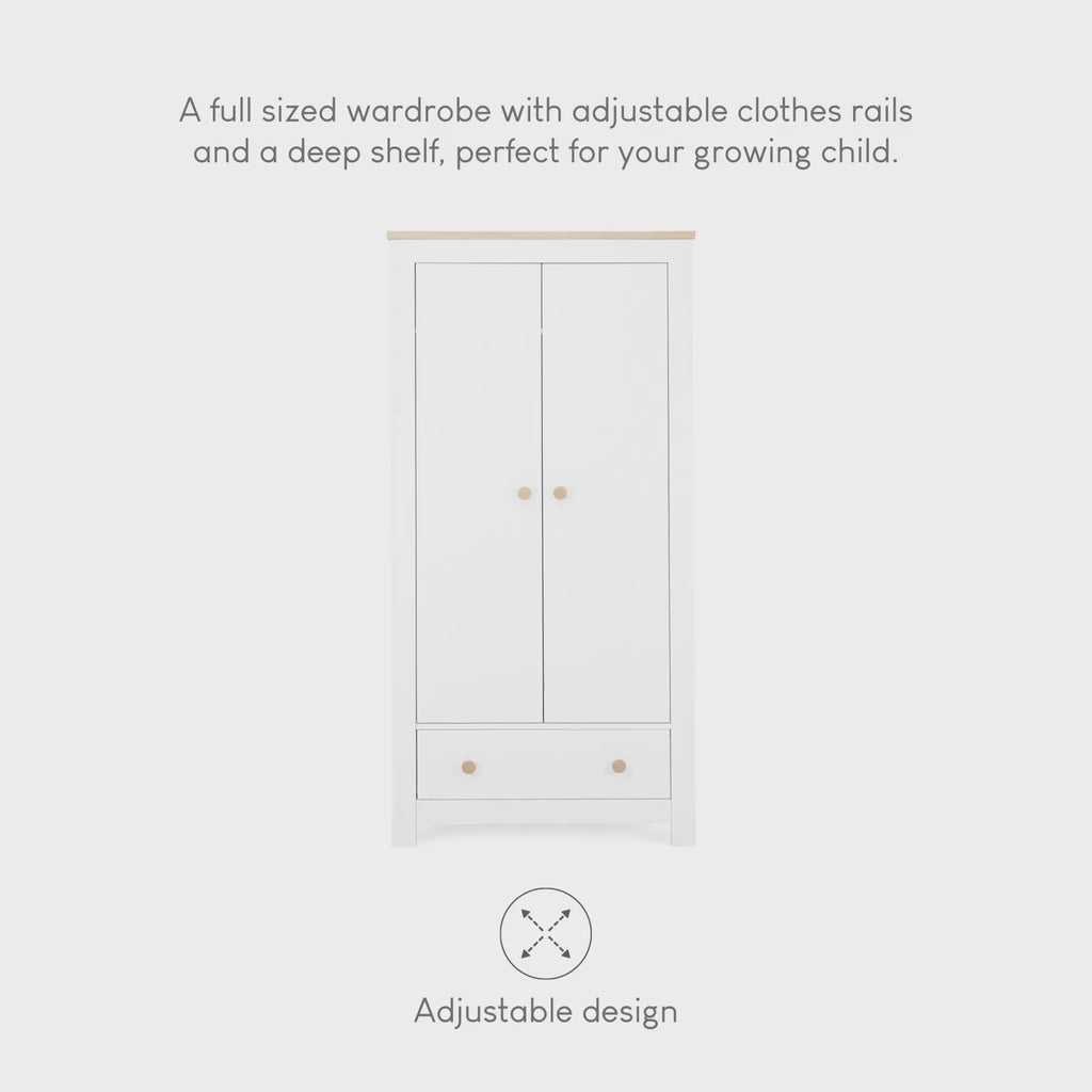 Luna 2 Door Double Wardrobe - White & Oak