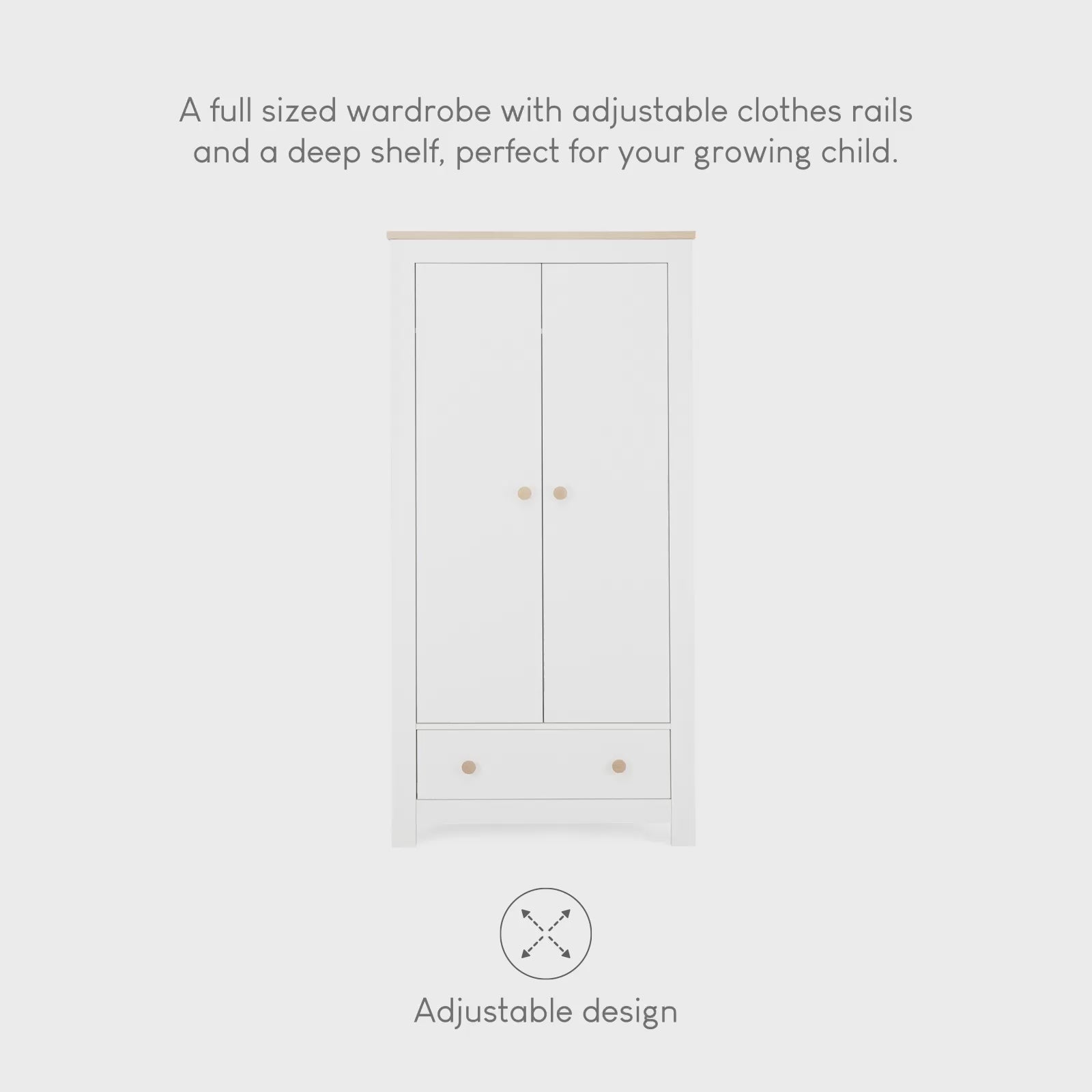Luna 2 Door Double Wardrobe - White & Oak