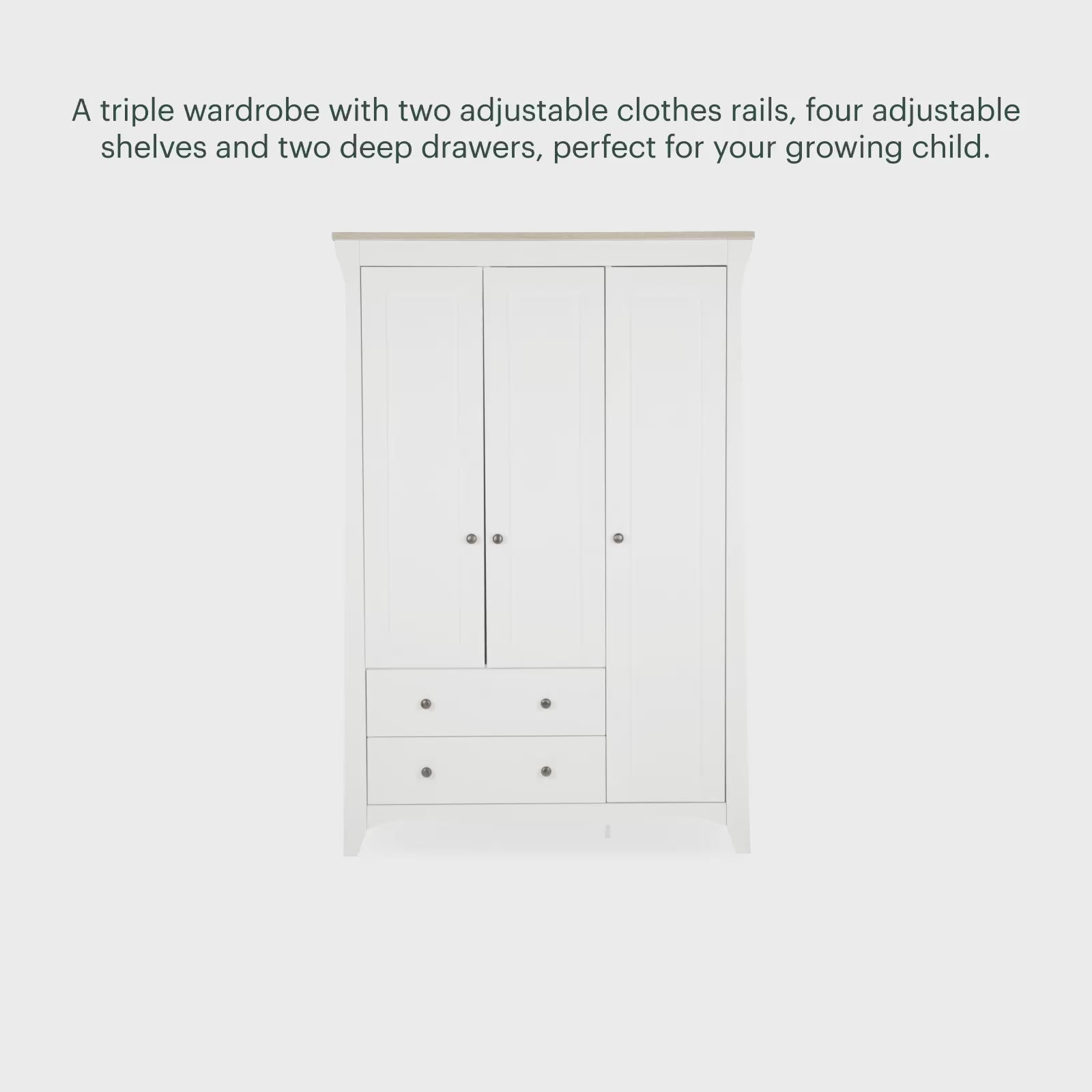 Clara 3 Door Triple Wardrobe - White & Ash
