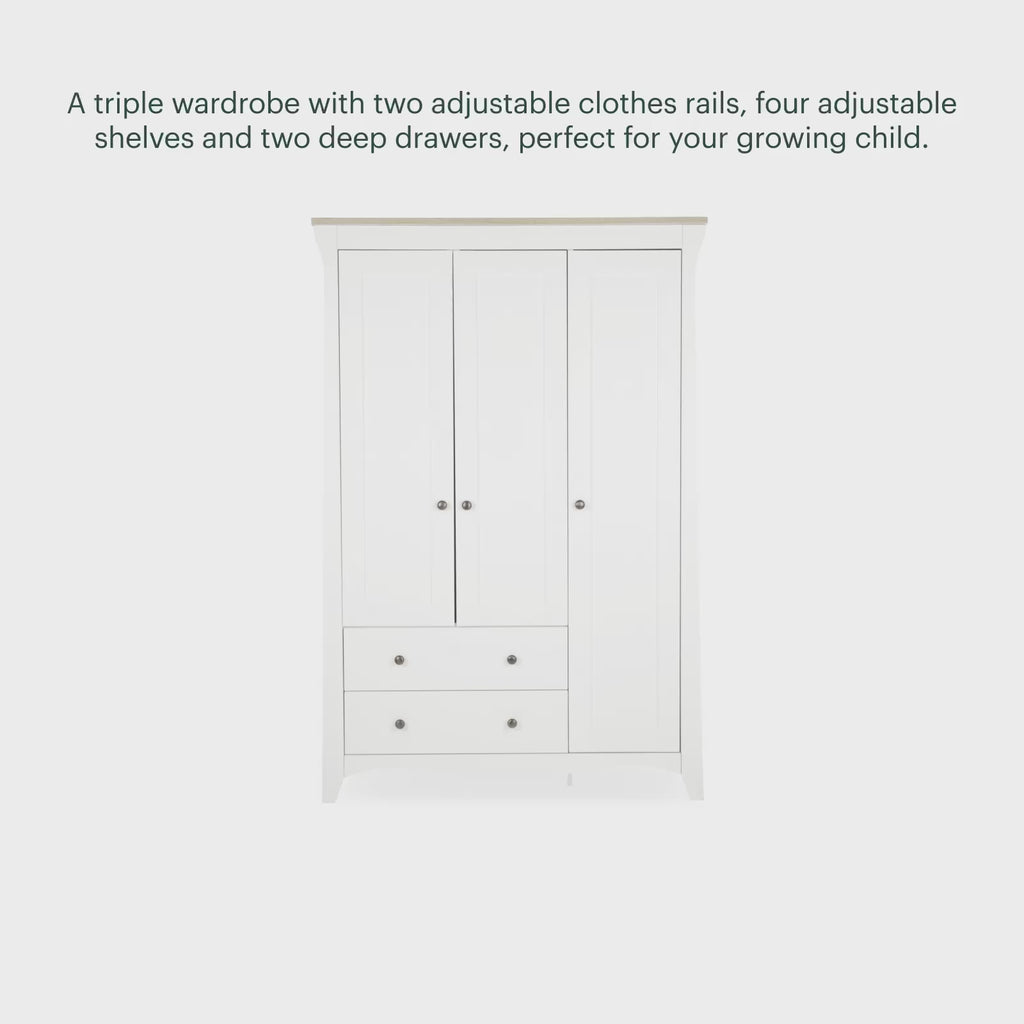 Clara 3 Door Triple Wardrobe - White & Ash