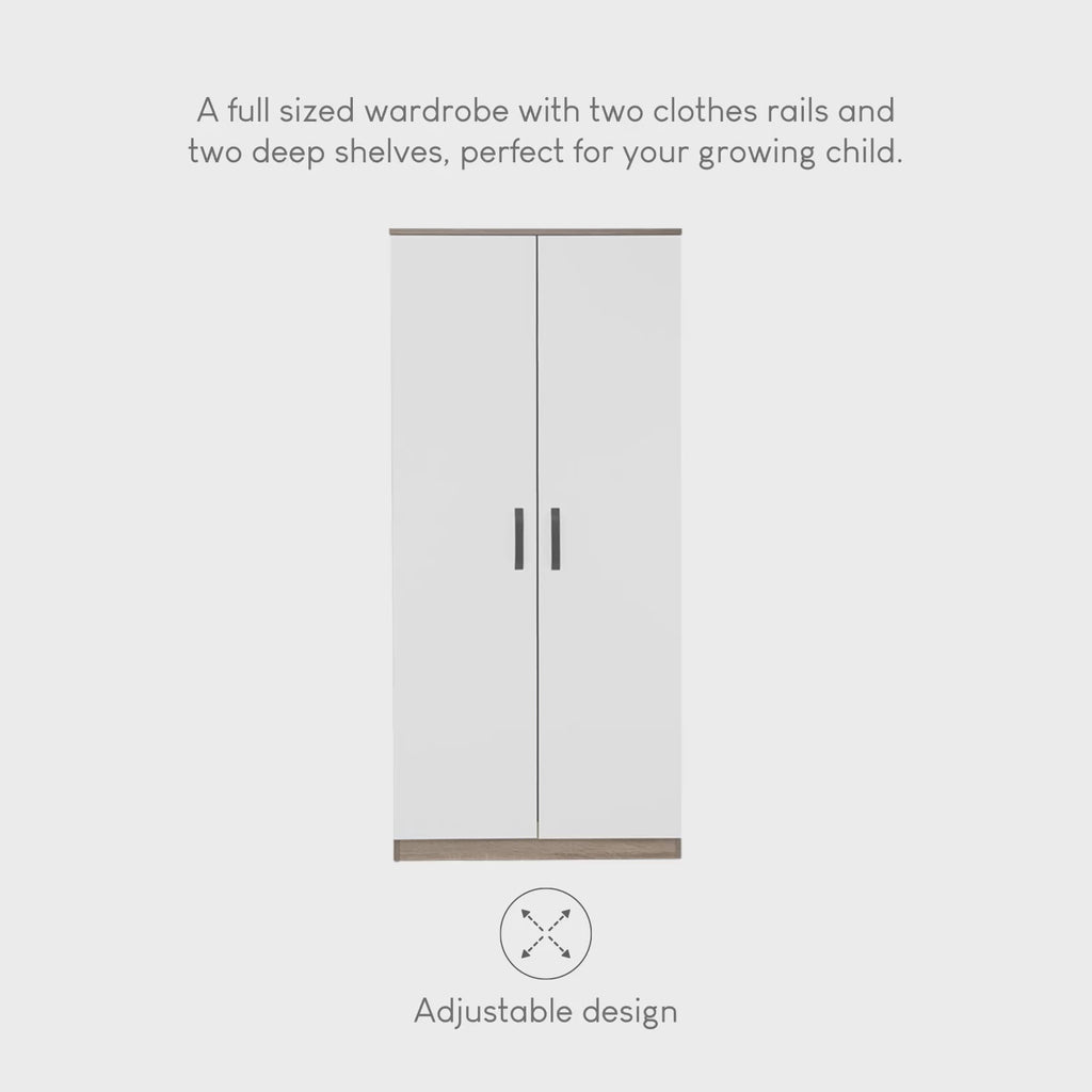 Enzo Nursery Wardrobe - Truffle Oak & White