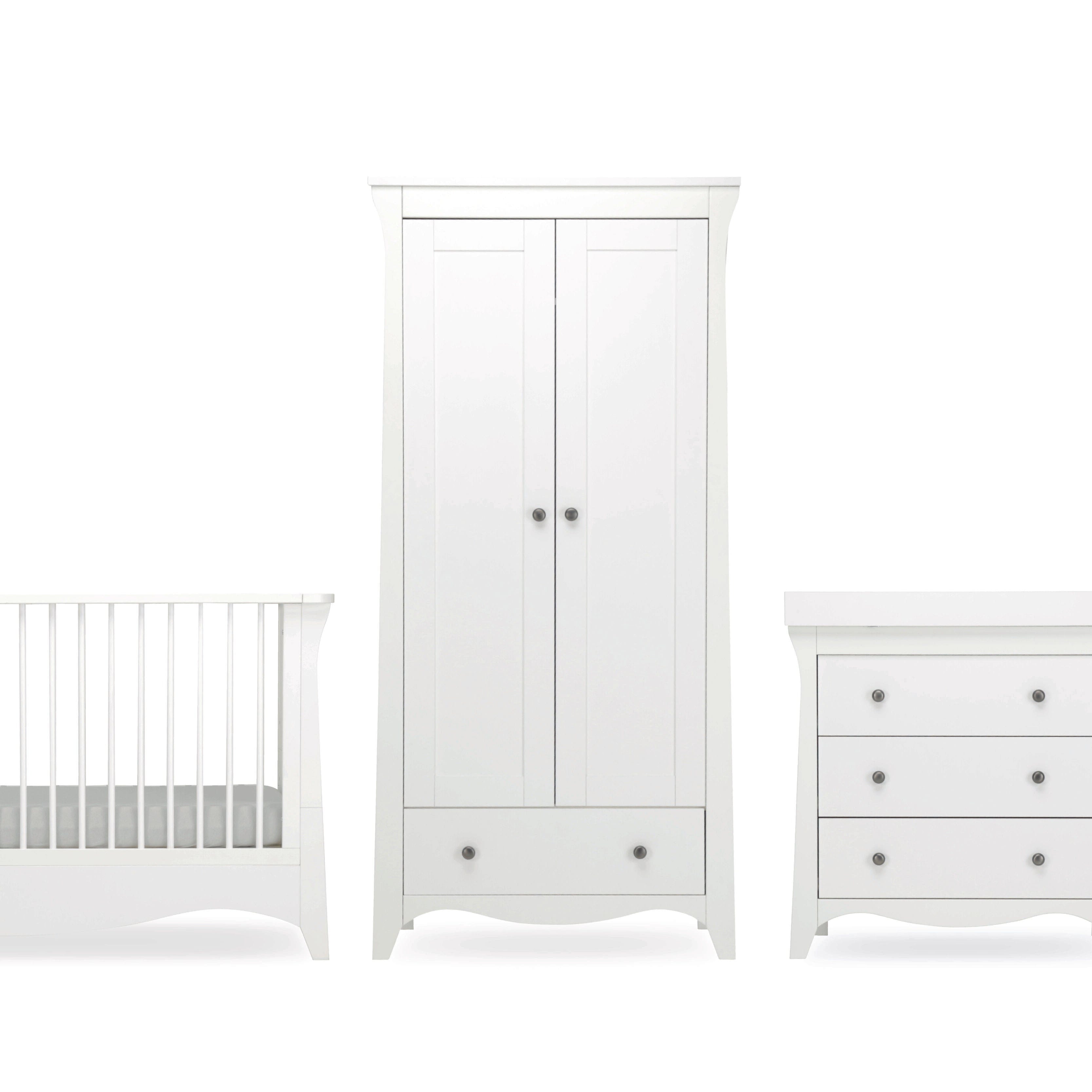 Clara 3 Piece Nursery Furniture Set (Cot Bed, Dresser & Wardrobe) - White Furniture Sets CuddleCo 