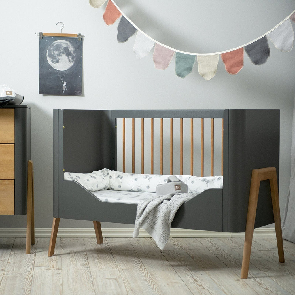 Troll Torsten Cot with Conversion Rail - Grey/Teak Furniture Singles Troll 