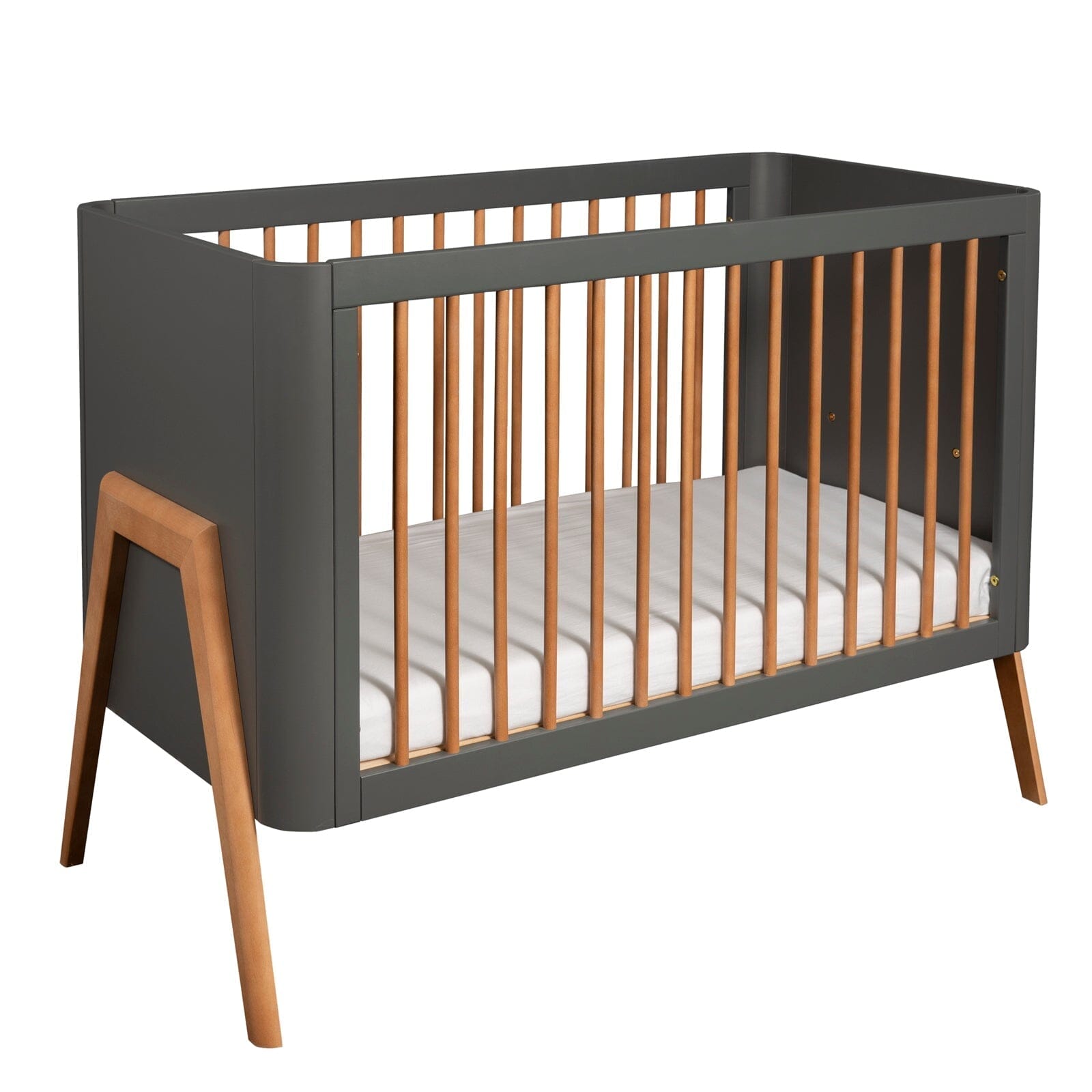 Troll Torsten Cot with Conversion Rail - Grey/Teak Furniture Singles Troll 
