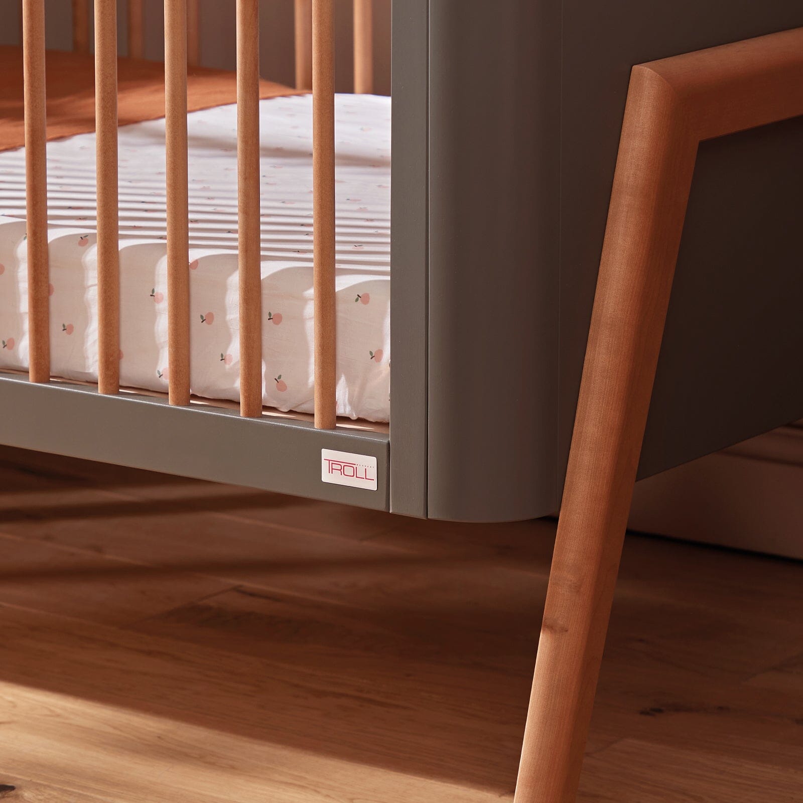 Troll Torsten Cot with Conversion Rail - Grey/Teak Furniture Singles Troll 