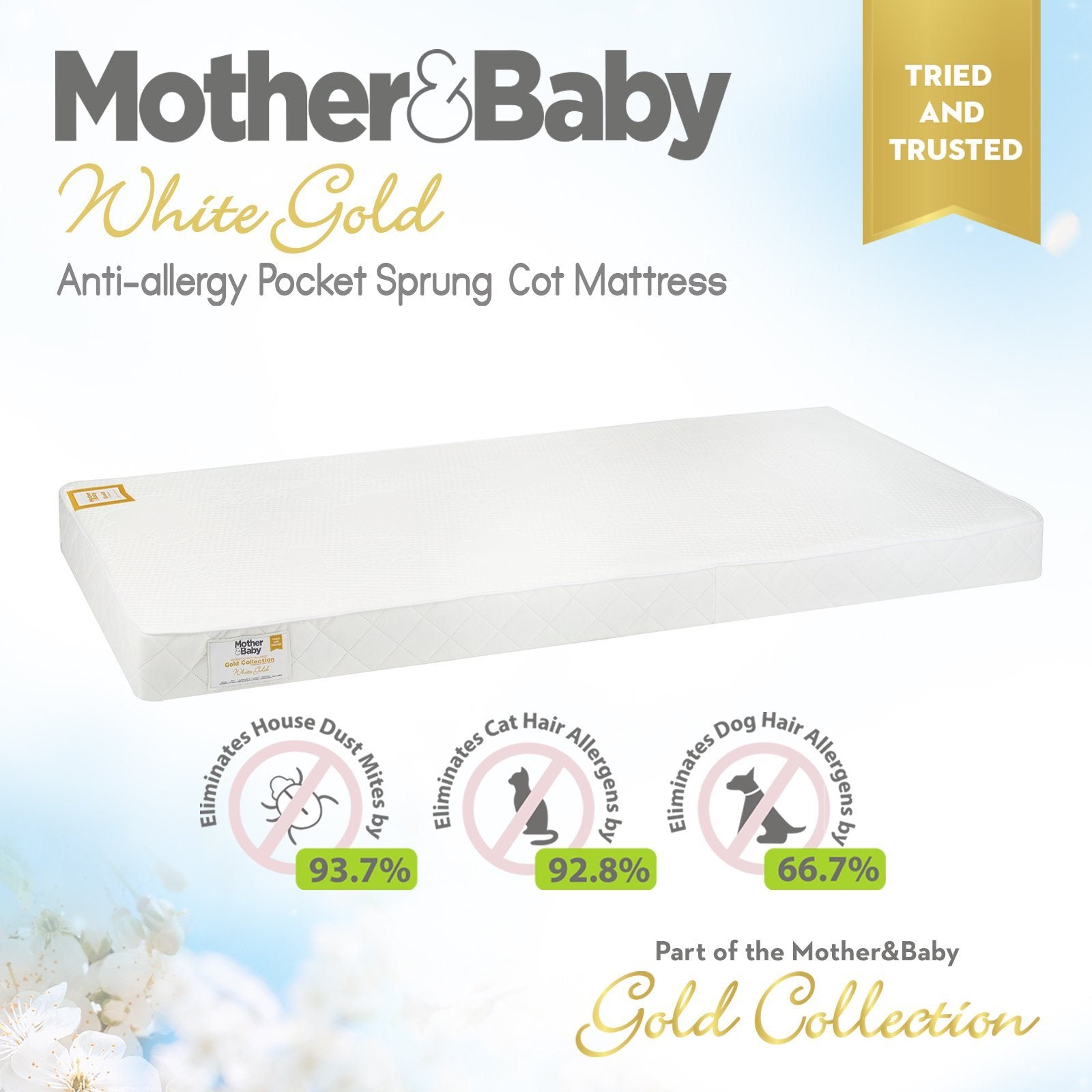 Mother&Baby White Gold Anti-Allergy Pocket Sprung Cot Mattress 120 x 60cm Mother & Baby 