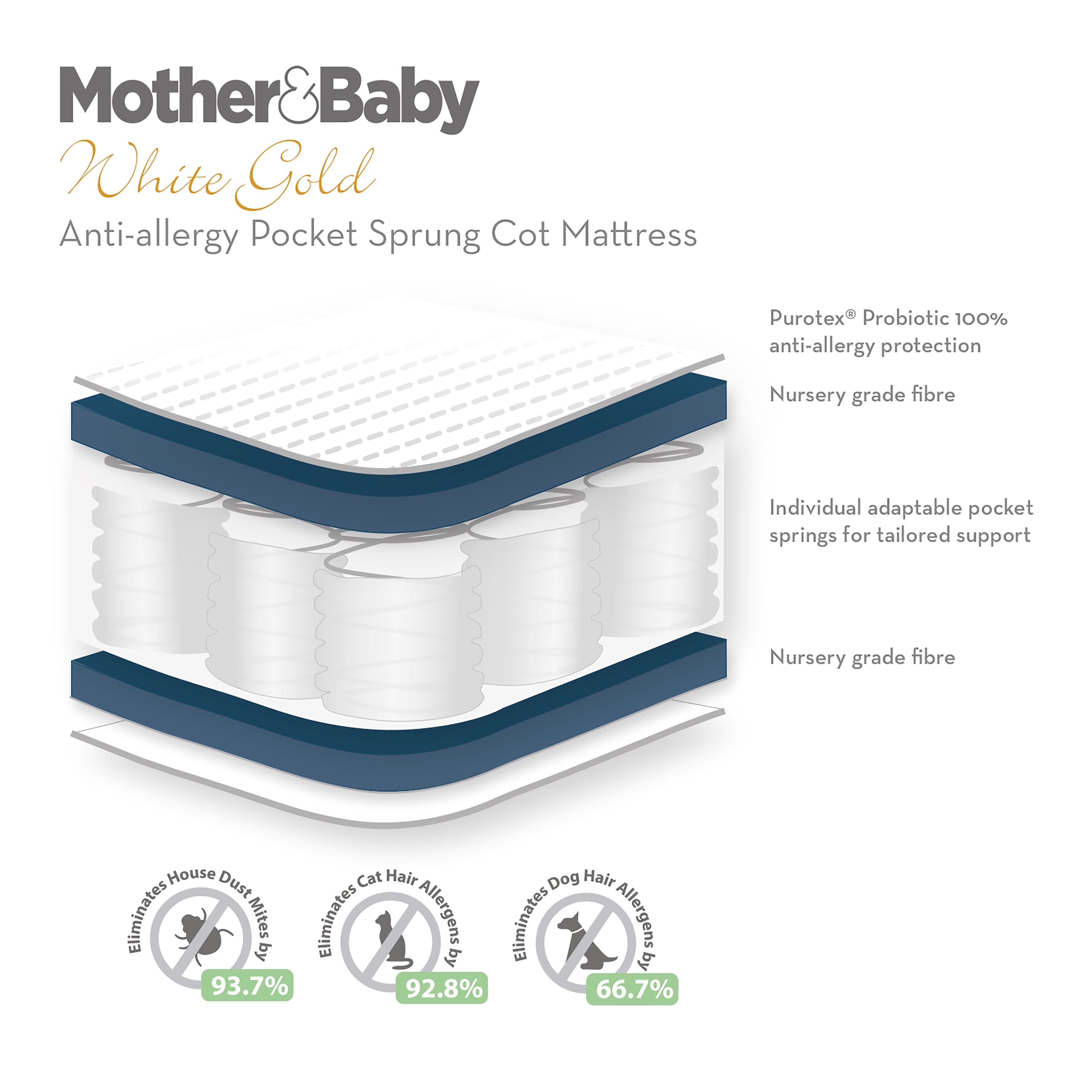 Mother&Baby White Gold Anti-Allergy Pocket Sprung Cot Mattress 120 x 60cm Mattresses Mother&Baby 